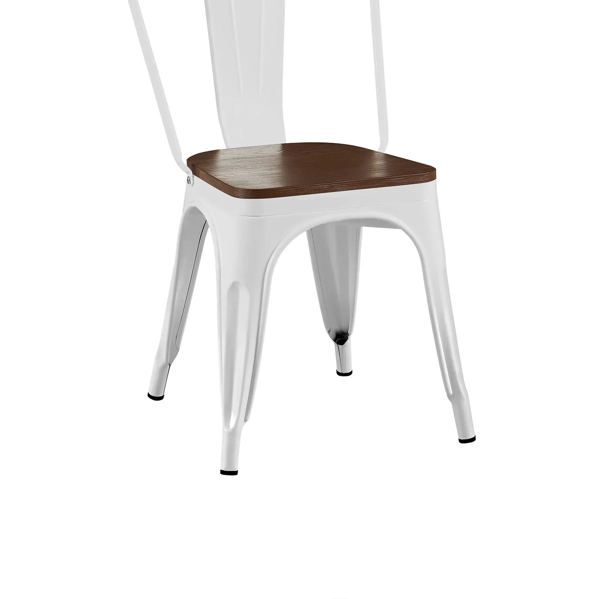 Set of 4 Industrial Metal Stackable Dining Chairs with Walnut Wooden Seat