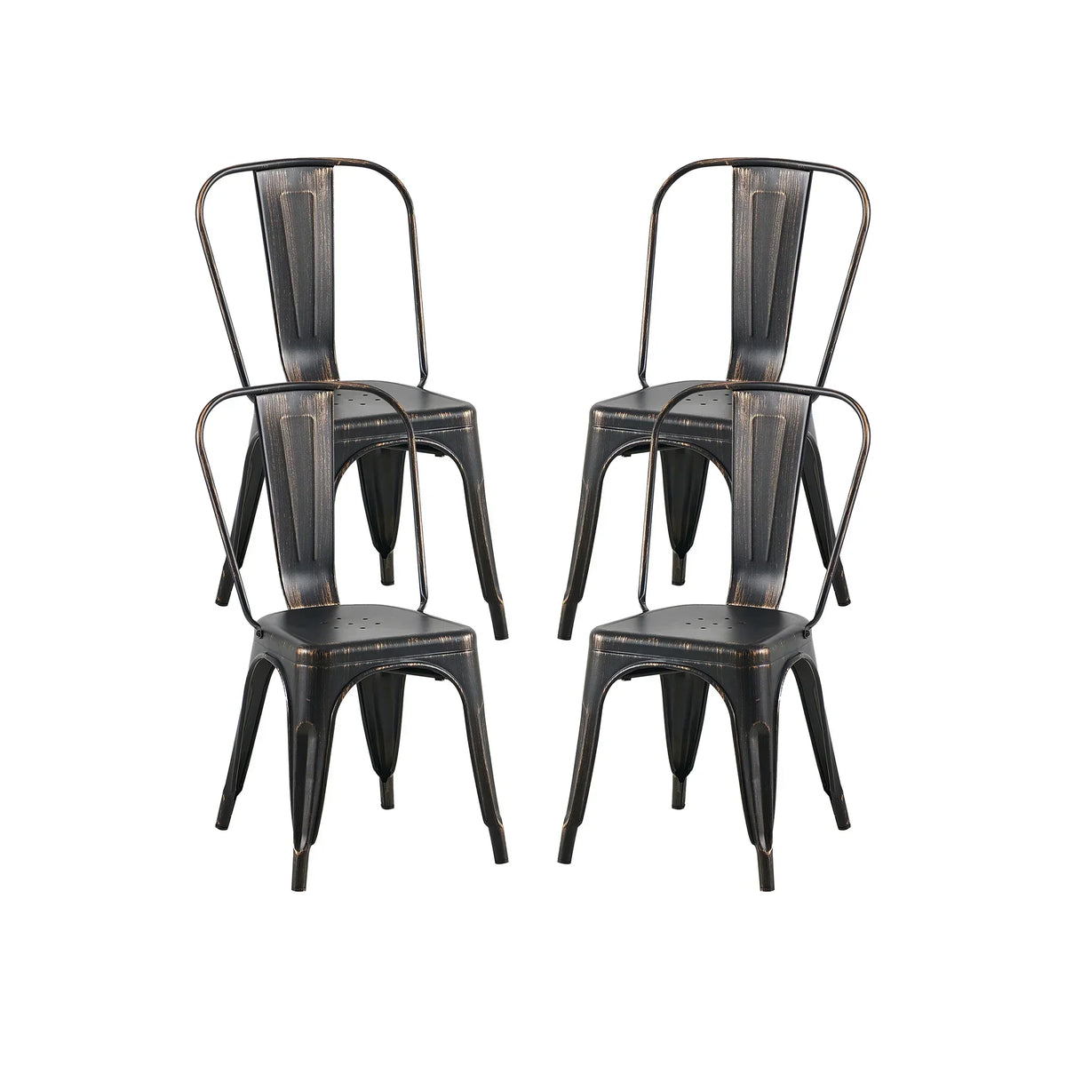 Set of 4 Industrial Metal Stackable Dining Chairs Indoor Outdoor for Kitchen, Cafe Bar