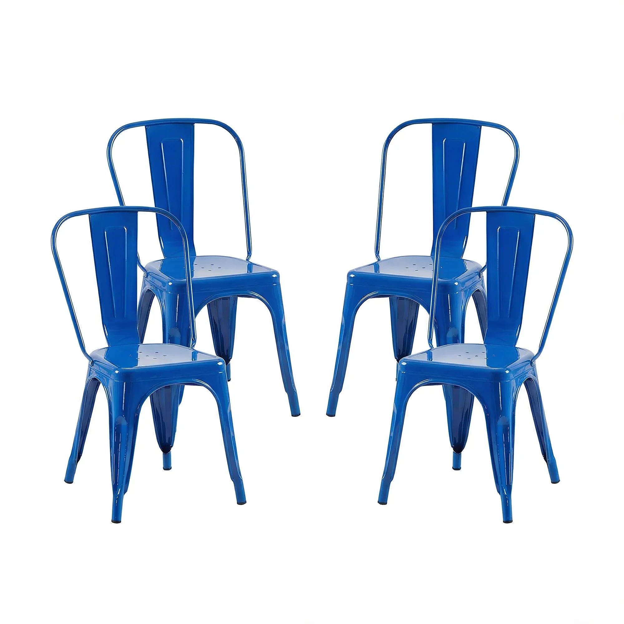 Set of 4 Industrial Metal Stackable Dining Chairs Indoor Outdoor for Kitchen, Cafe Bar