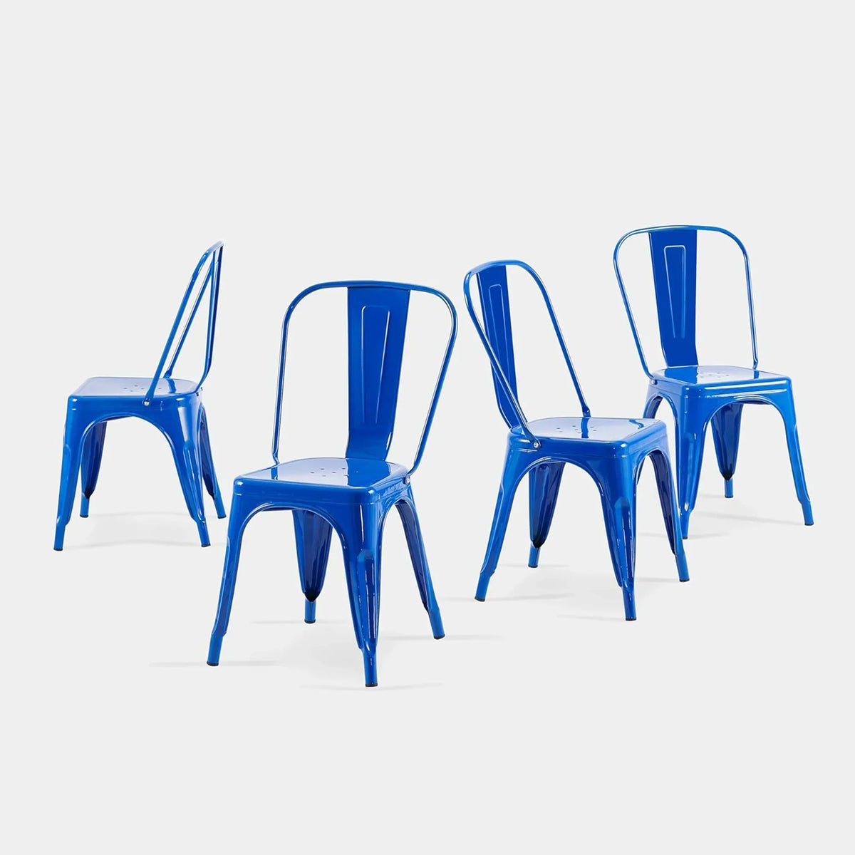 Set of 4 Industrial Metal Stackable Dining Chairs Indoor Outdoor for Kitchen, Cafe Bar