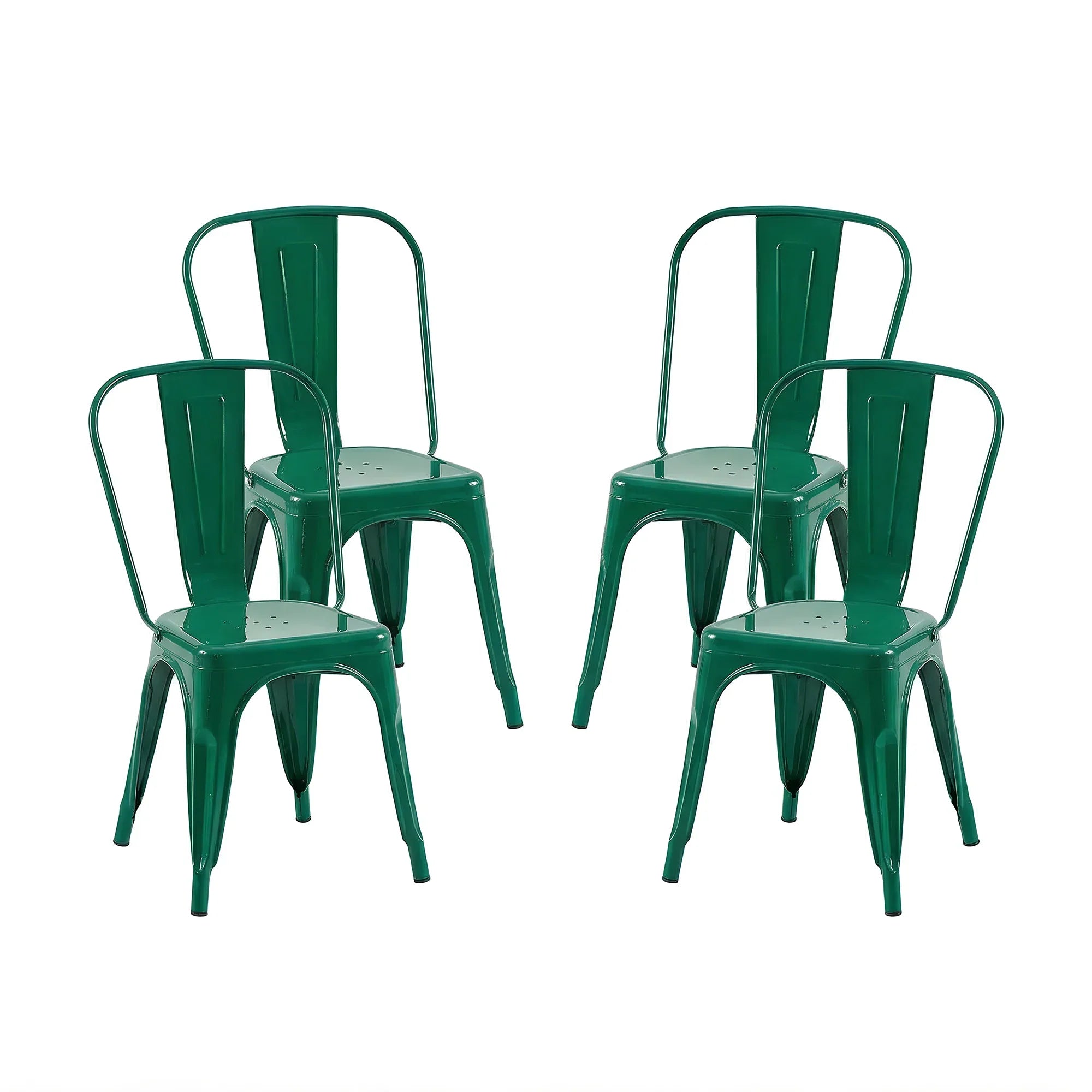 Set of 4 Industrial Metal Stackable Dining Chairs Indoor Outdoor for Kitchen, Cafe Bar