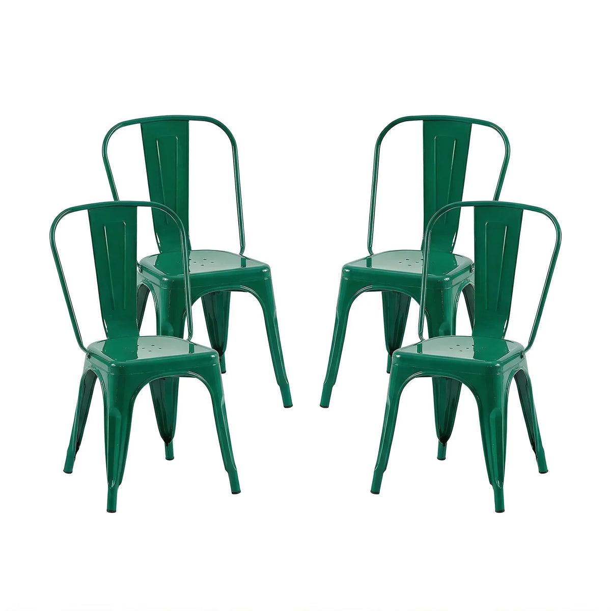 Set of 4 Industrial Metal Stackable Dining Chairs Indoor Outdoor for Kitchen, Cafe Bar