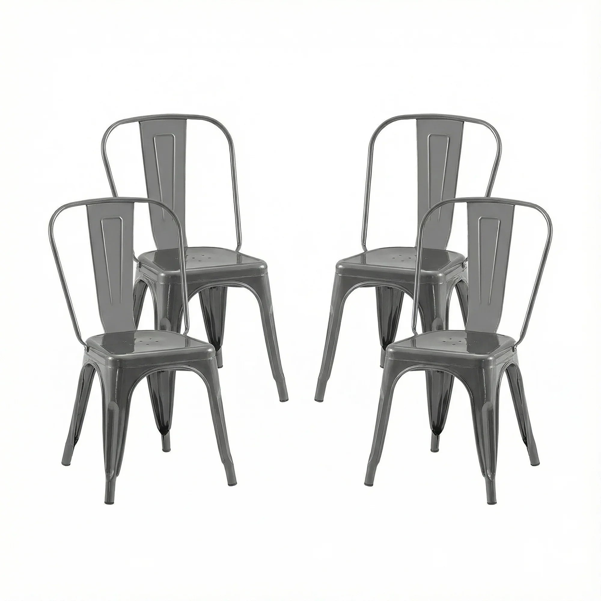 Set of 4 Industrial Metal Stackable Dining Chairs Indoor Outdoor for Kitchen, Cafe Bar