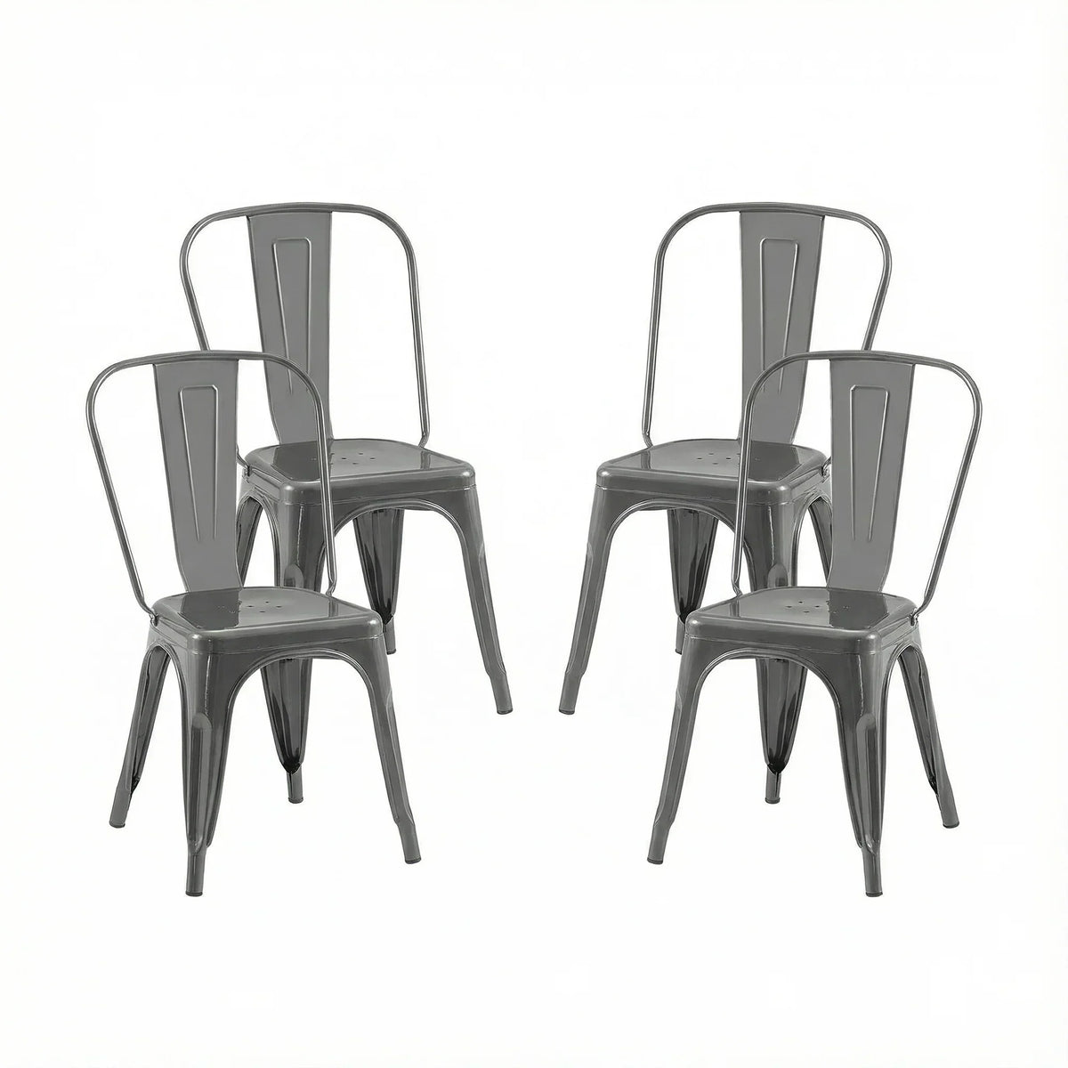 Set of 4 Industrial Metal Stackable Dining Chairs Indoor Outdoor for Kitchen, Cafe Bar