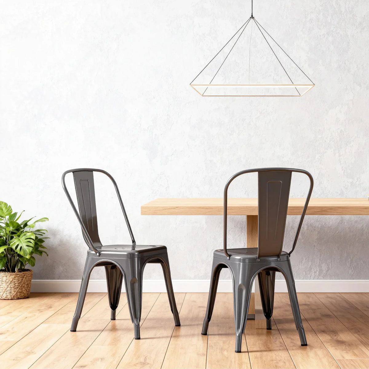 Set of 4 Industrial Metal Stackable Dining Chairs Indoor Outdoor for Kitchen, Cafe Bar