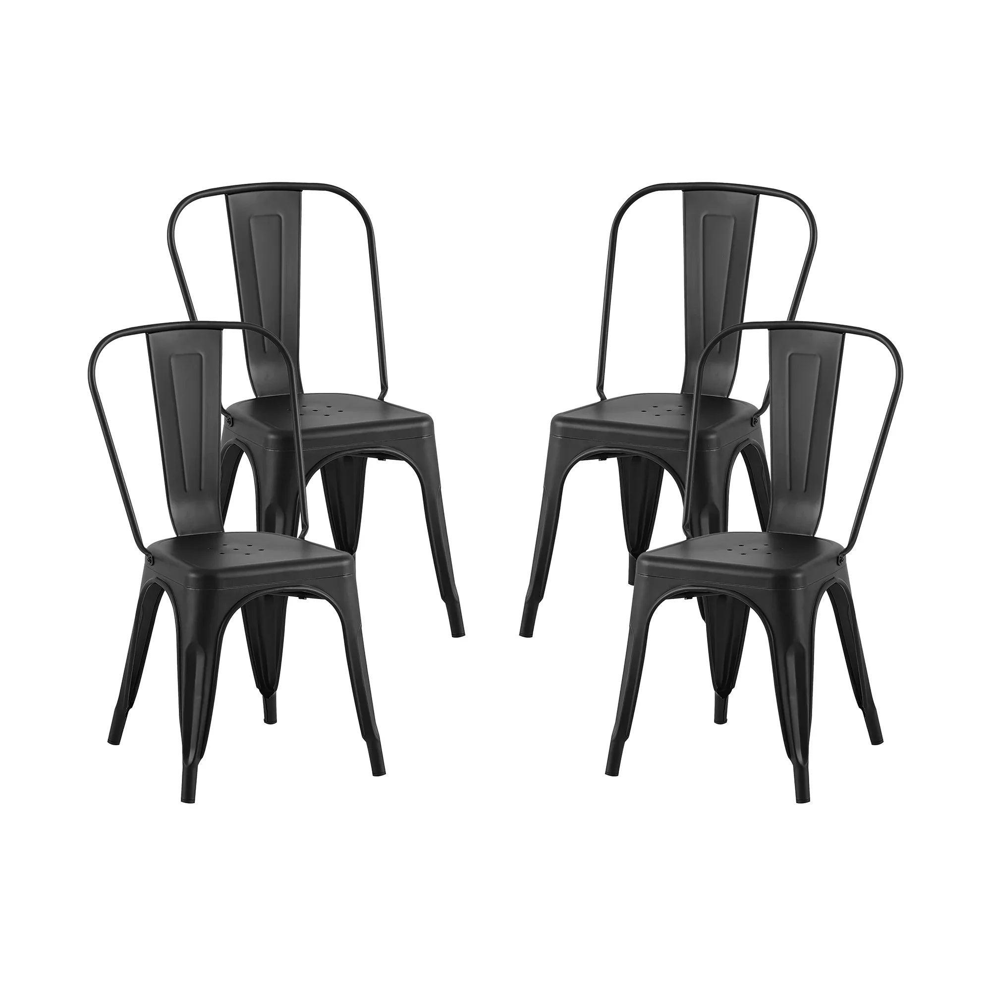 Set of 4 Industrial Metal Stackable Dining Chairs Indoor Outdoor for Kitchen, Cafe Bar