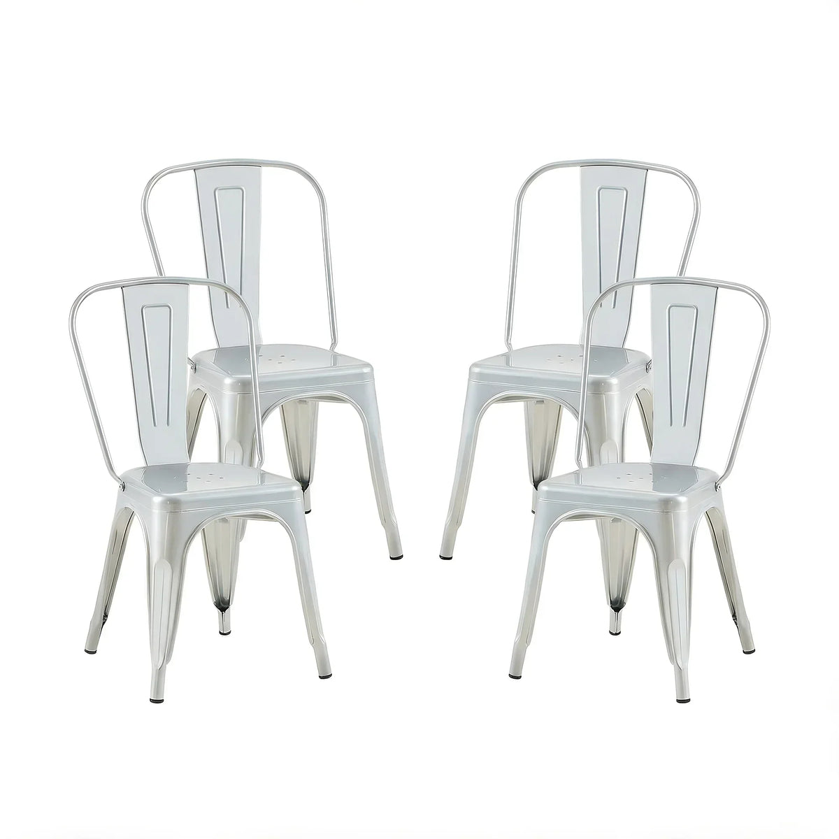 Set of 4 Industrial Metal Stackable Dining Chairs Indoor Outdoor for Kitchen, Cafe Bar