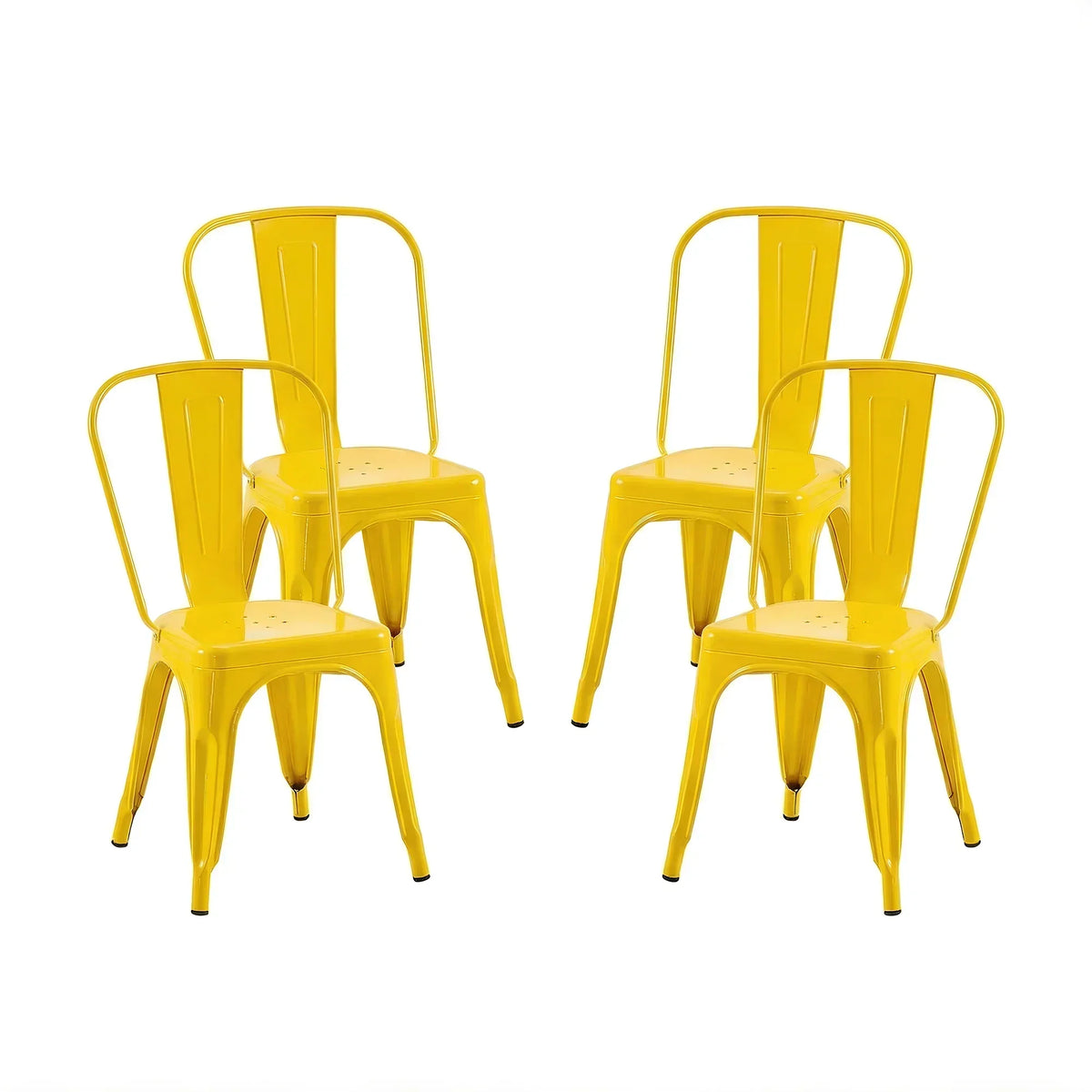Set of 4 Industrial Metal Stackable Dining Chairs Indoor Outdoor for Kitchen, Cafe Bar