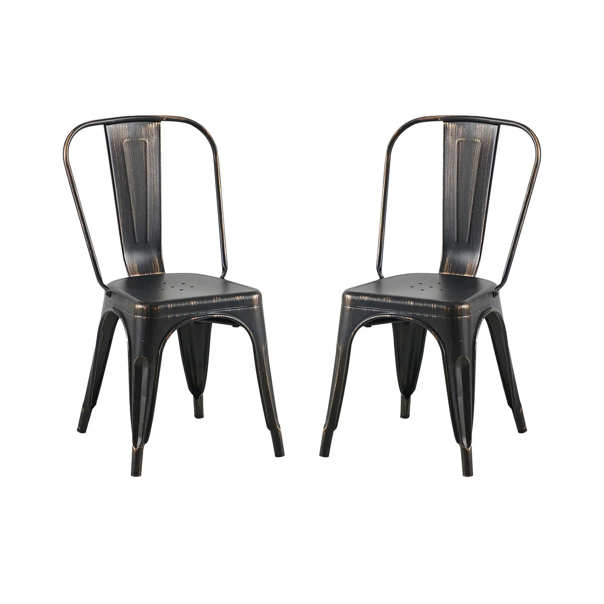 Set of 2 Industrial Metal Stackable Dining Chairs Indoor Outdoor for Kitchen Restaurant Cafe Bar