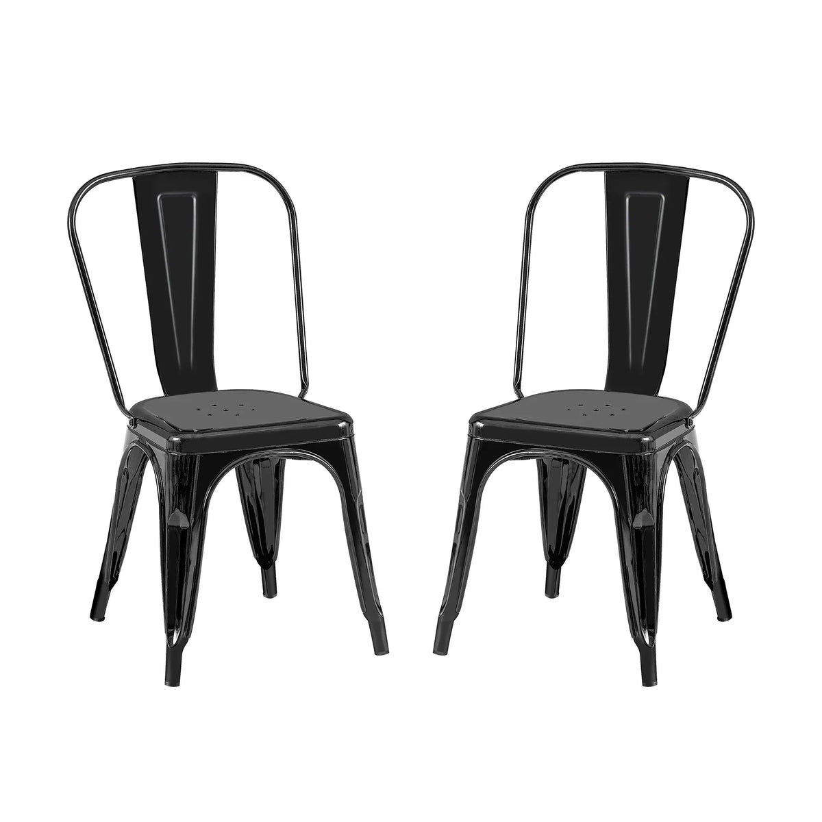 Set of 2 Industrial Metal Stackable Dining Chairs Indoor Outdoor for Kitchen Restaurant Cafe Bar