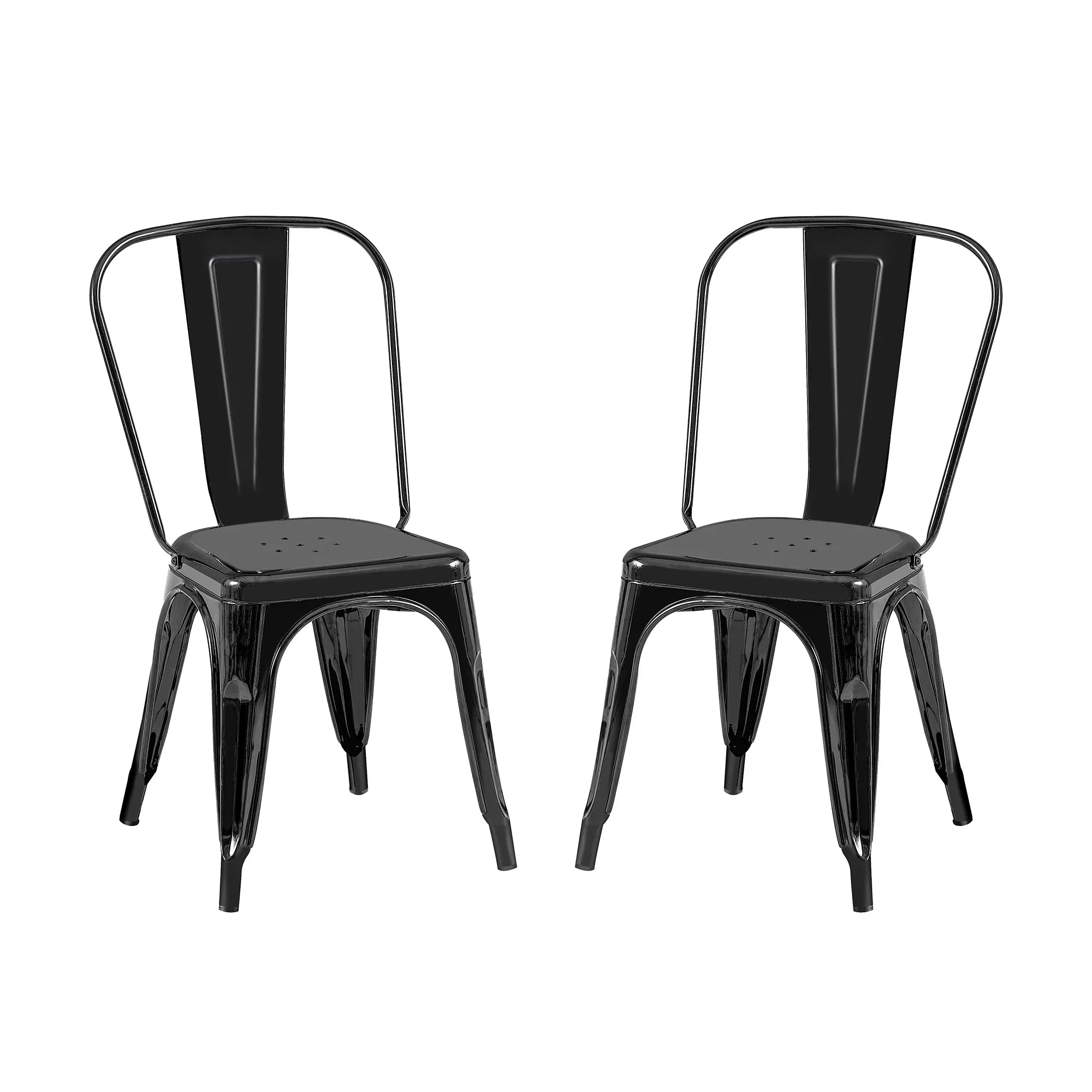 Set of 2 Industrial Metal Stackable Dining Chairs Indoor Outdoor for Kitchen Restaurant Cafe Bar