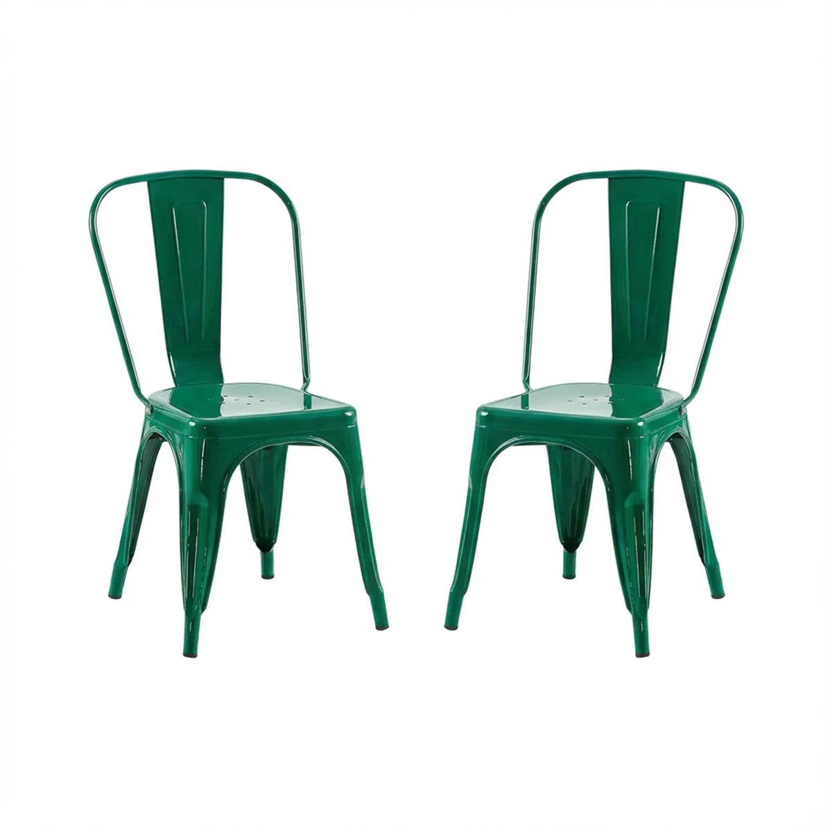 Set of 2 Industrial Metal Stackable Dining Chairs Indoor Outdoor for Kitchen Restaurant Cafe Bar
