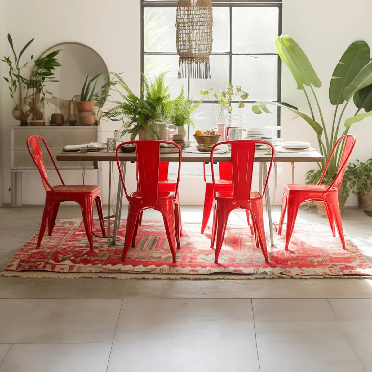 Set of 2 Industrial Metal Stackable Dining Chairs Indoor Outdoor for Kitchen Restaurant Cafe Bar