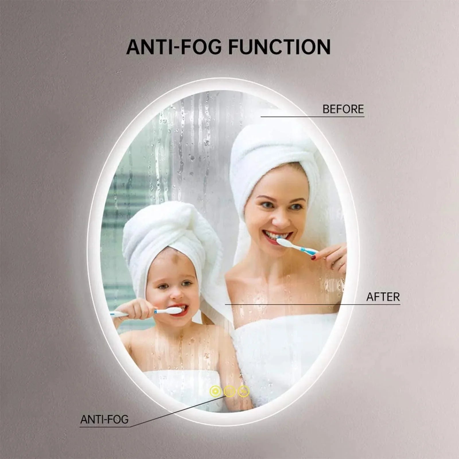 LuminaMirror Oval Frameless LED Anti-Fog Dimmable Bathroom Vanity Mirror
