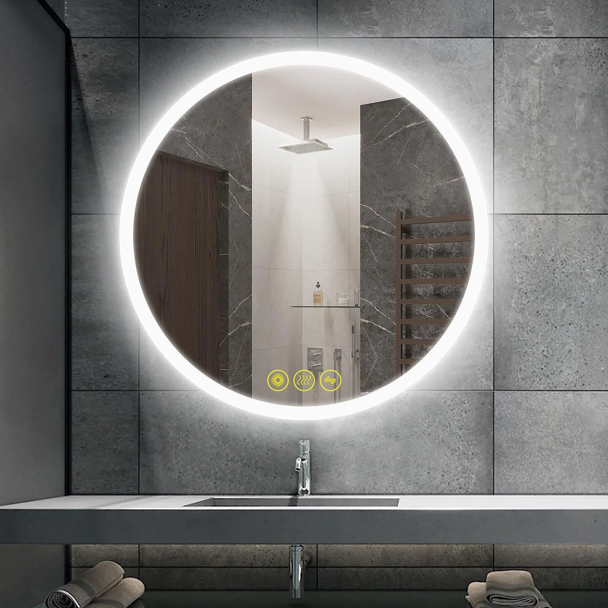 SmartReflect Modern Round LED Dimmable Anti-Fog Frameless Bathroom Vanity Mirror