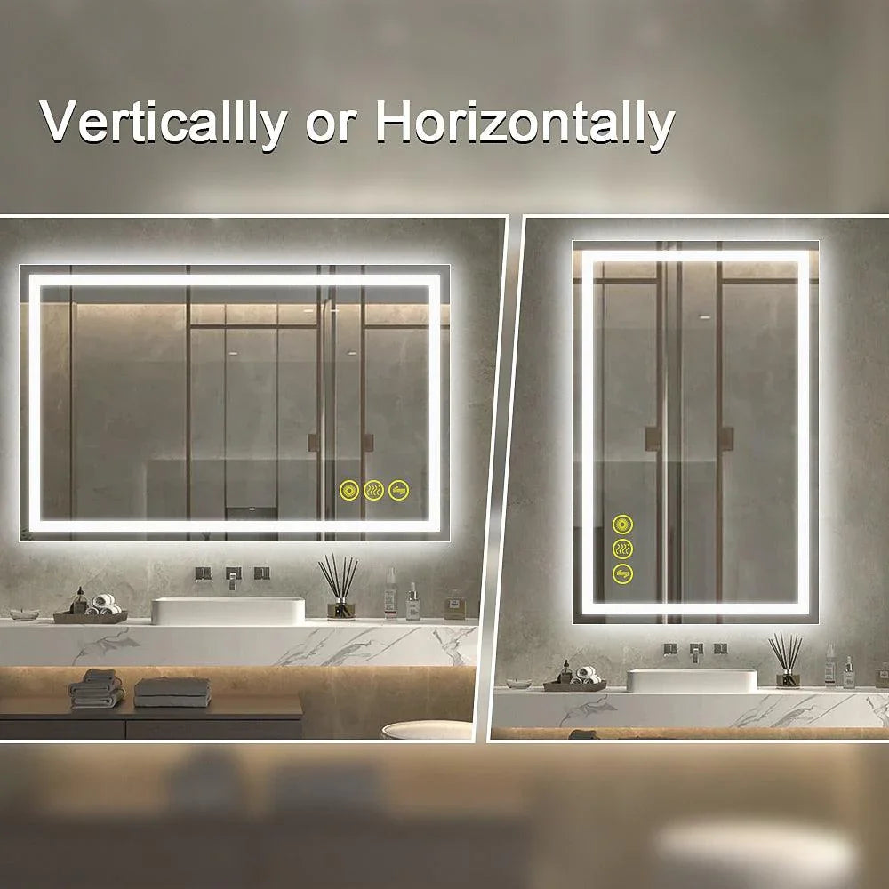 GlareGuard Rectangular Anti-Fog Dimmable Backlit LED Bathroom Vanity Mirror