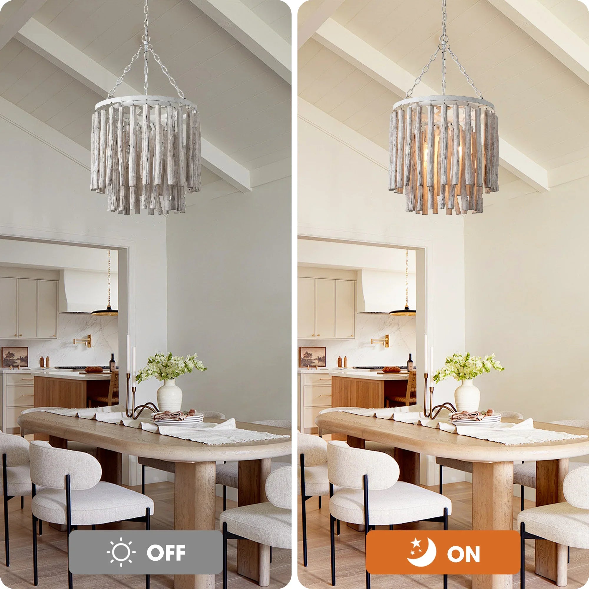 17 Inch Milo 4-Light White Wooden Chandelier