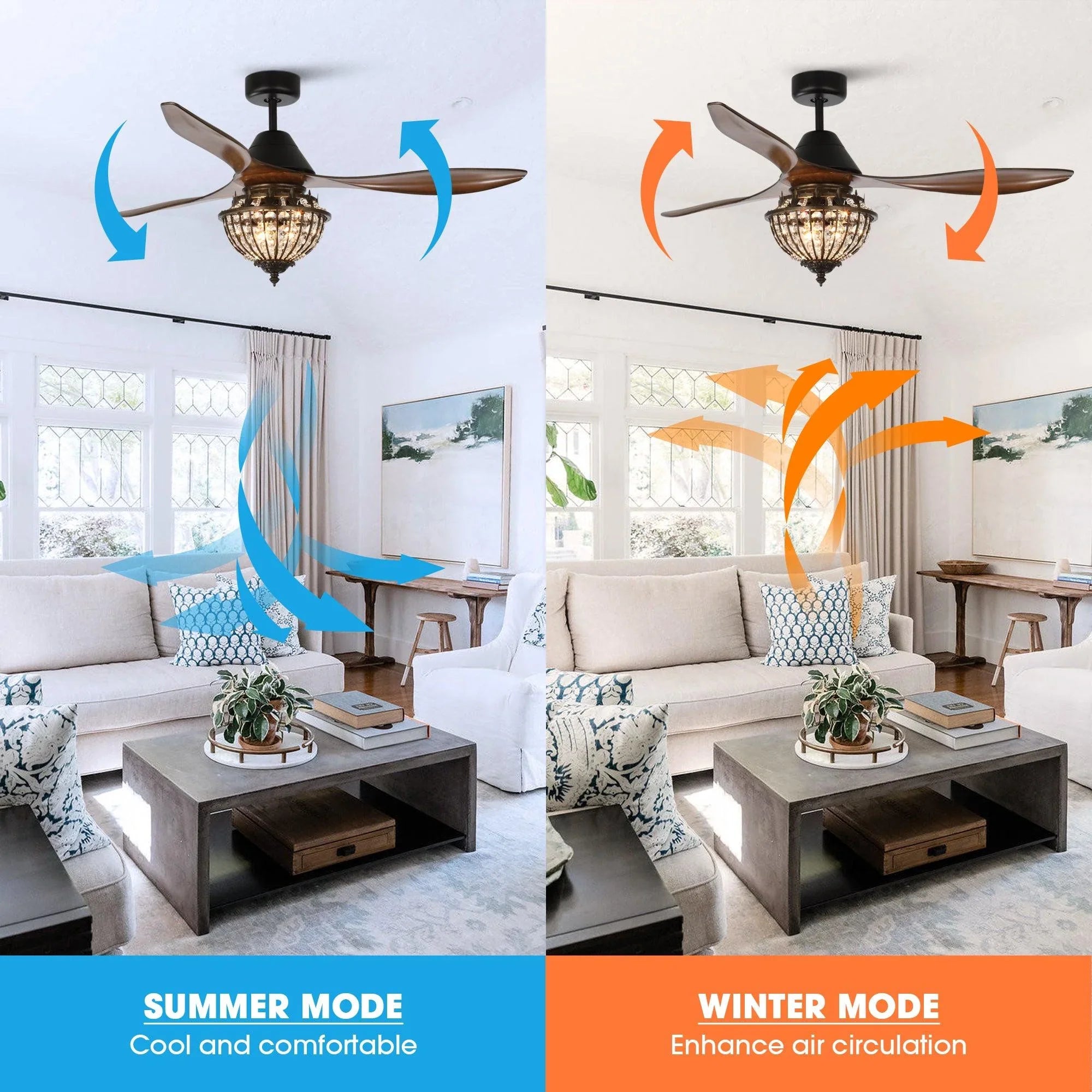 52" Vicky Indoor 3-Blade Rustic Crystal Ceiling Fan with Remote and Light Kit Included