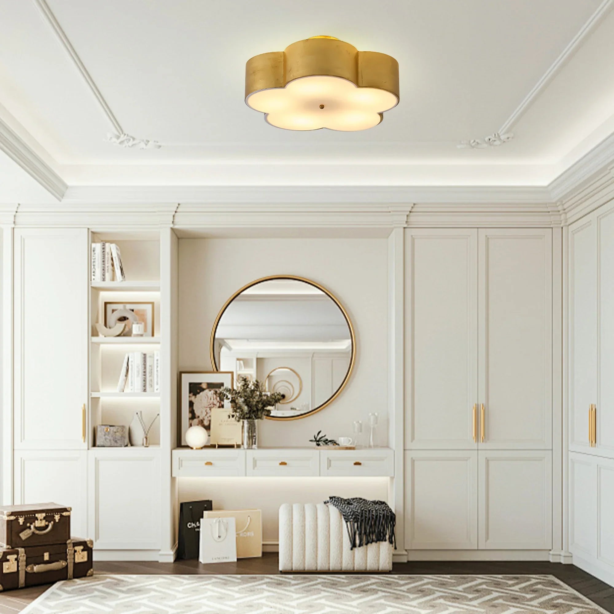 20 Inch Joyce 5-Light Vintage Golden Semi-Flush Mount Ceiling Light