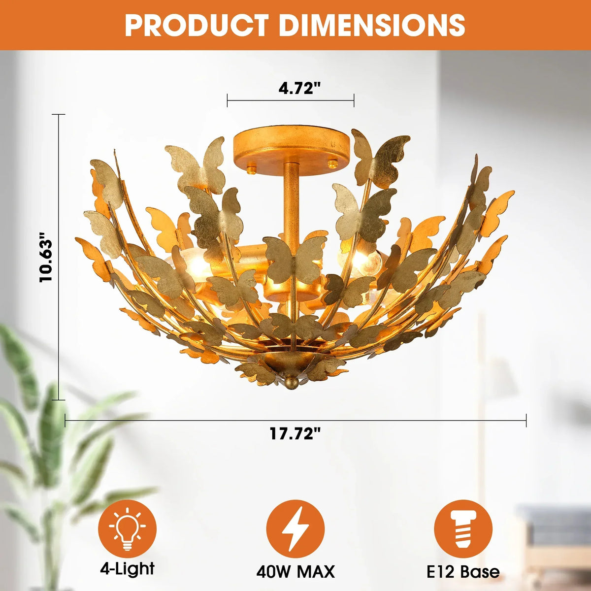 18 Inch Betsy 4-Light Semi-Flush Mount Ceiling Light
