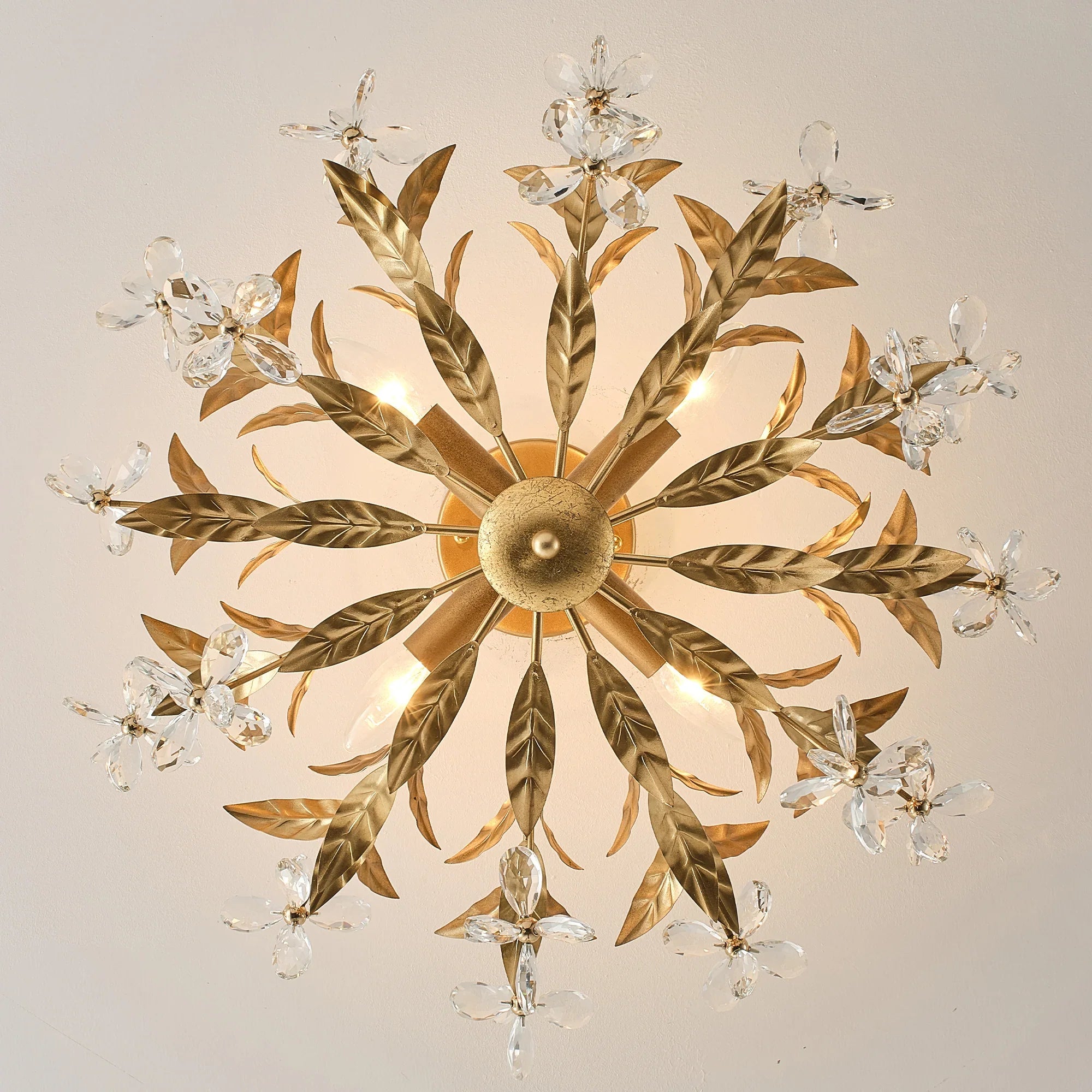 24" Quintion Golden Crystal Ornament Semi-Flush Mount Ceiling Light