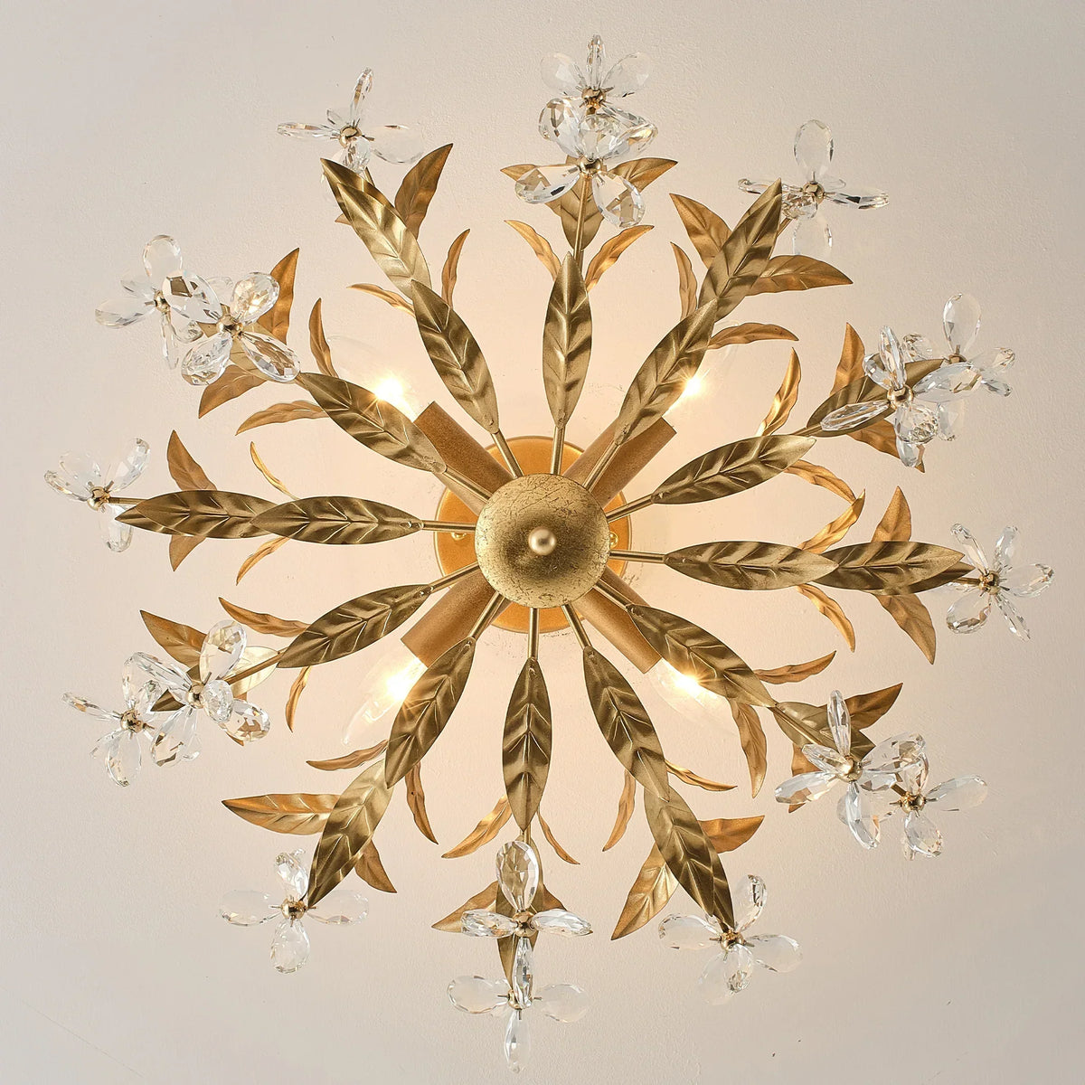 24" Quintion Golden Crystal Ornament Semi-Flush Mount Ceiling Light