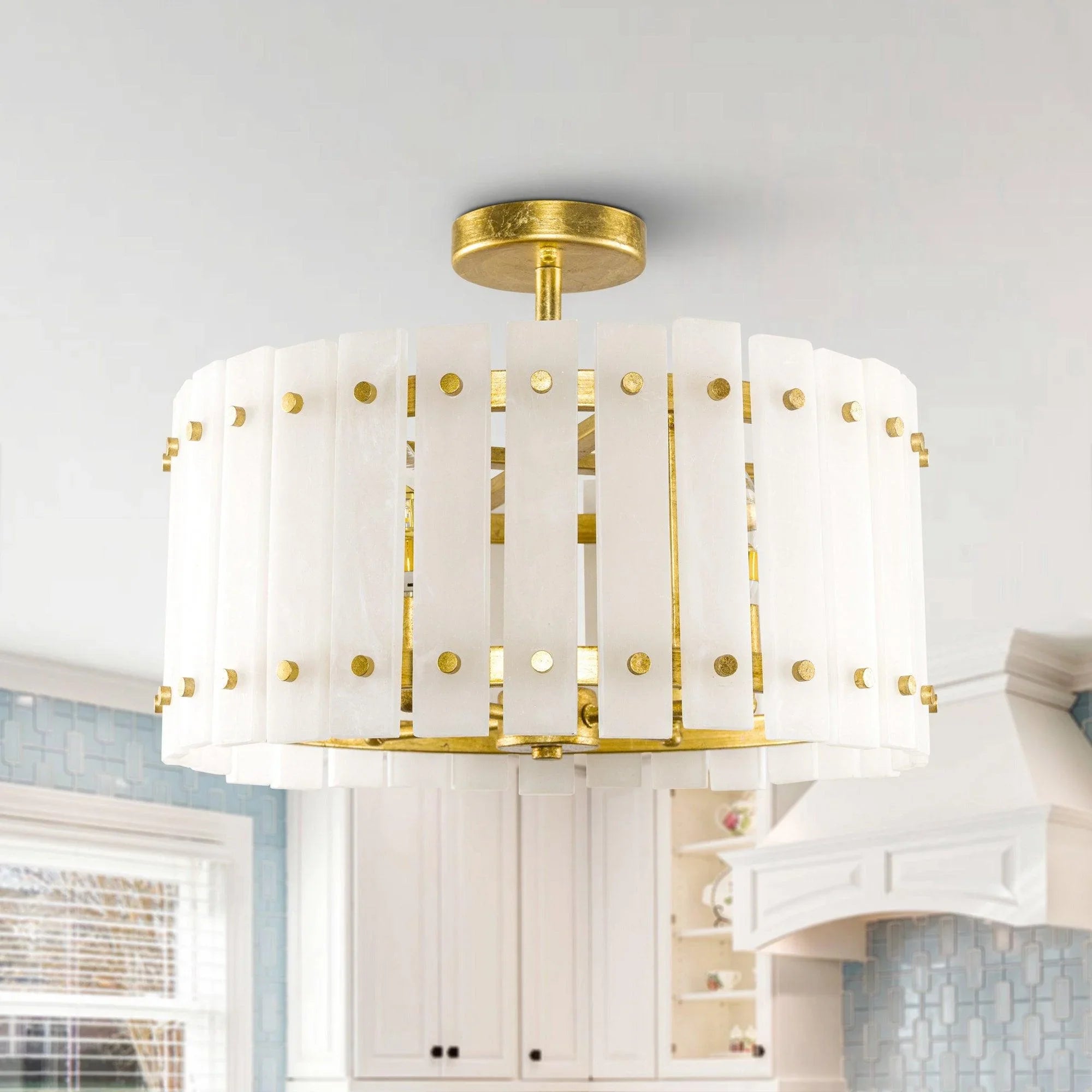 4-Light Modern Drum Marble Semi Flush Mount Ceiling Light