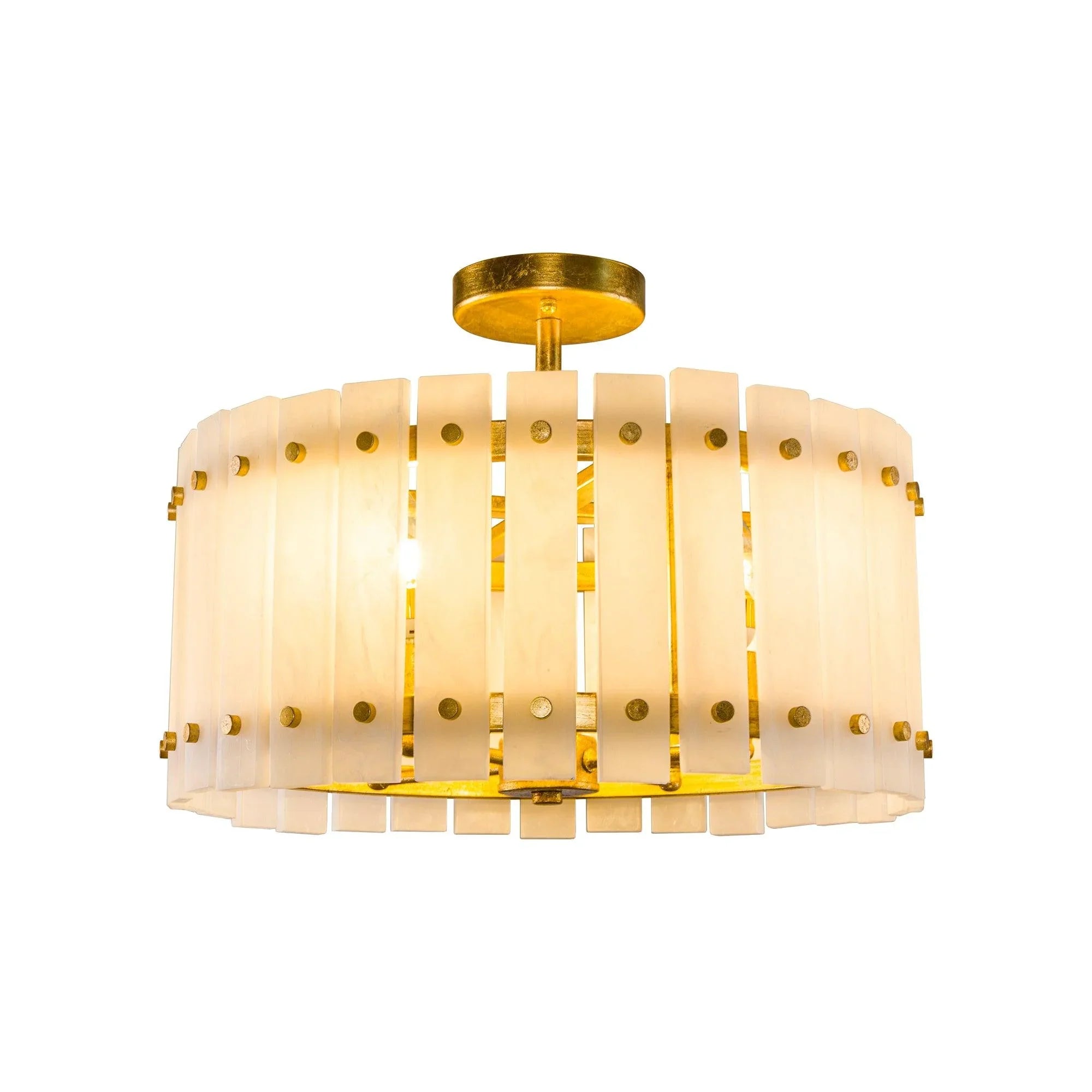 4-Light Modern Drum Marble Semi Flush Mount Ceiling Light