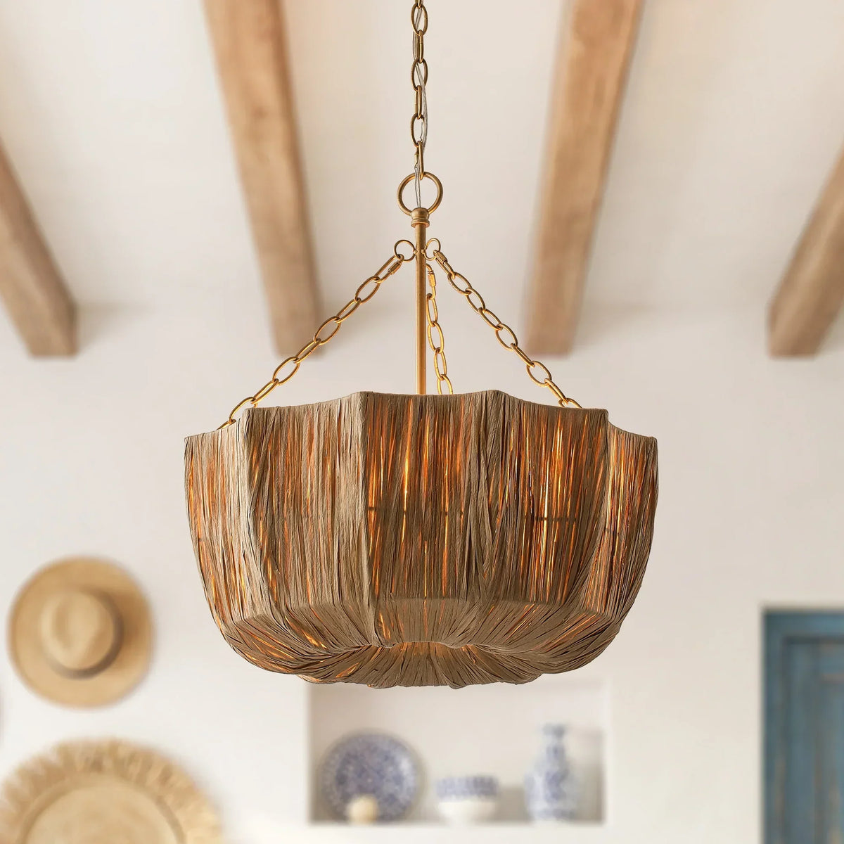 20" Primo Raffia Shade Island Pendant Light