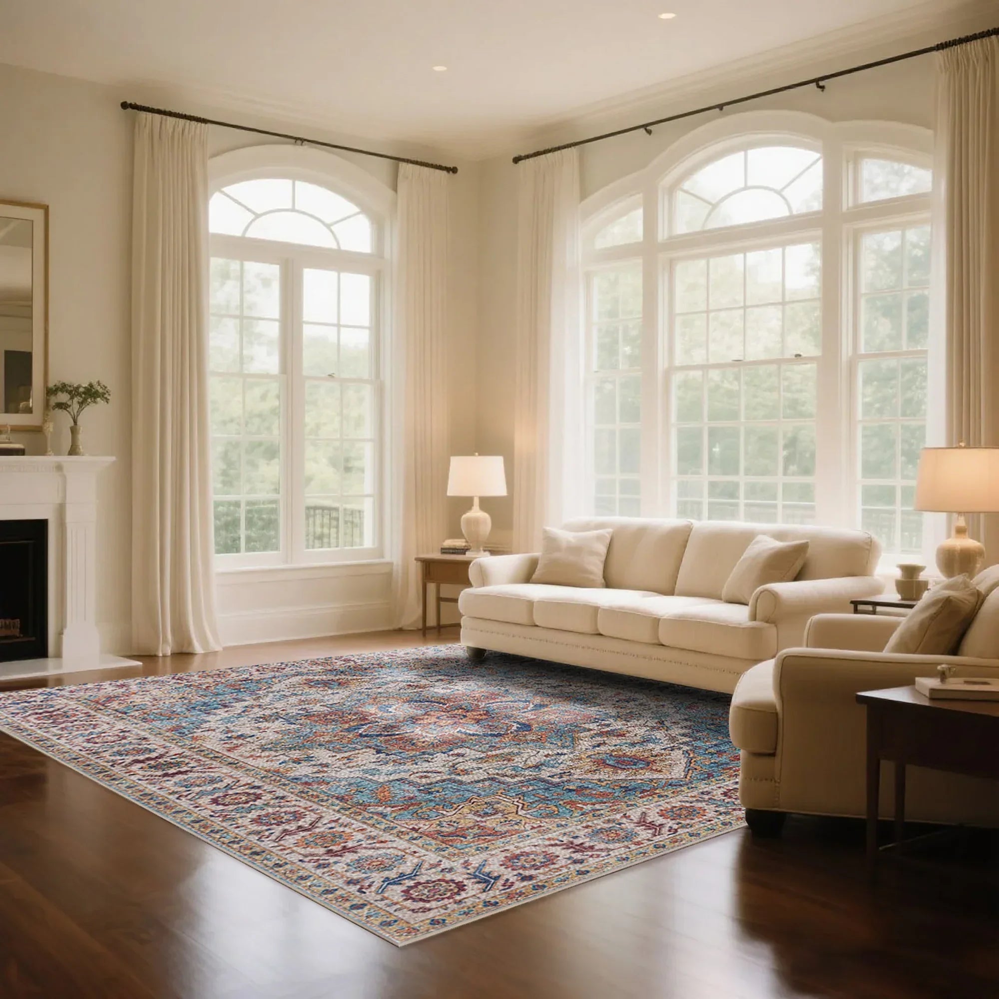 7ft x 5ft Vintage Indoor Non-Slip Washable Large Area Rugs for Bedroom Living Room