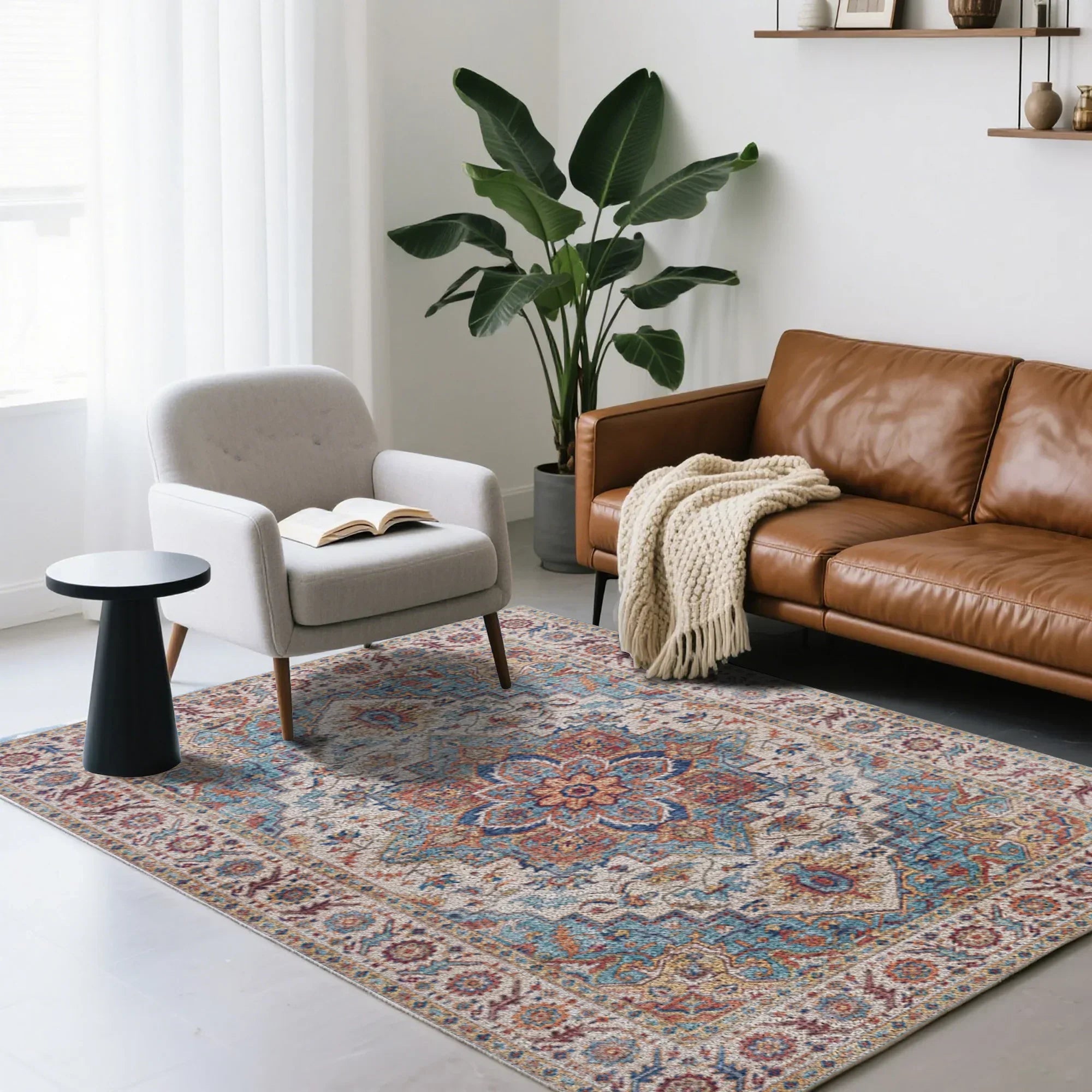 7ft x 5ft Vintage Indoor Non-Slip Washable Large Area Rugs for Bedroom Living Room
