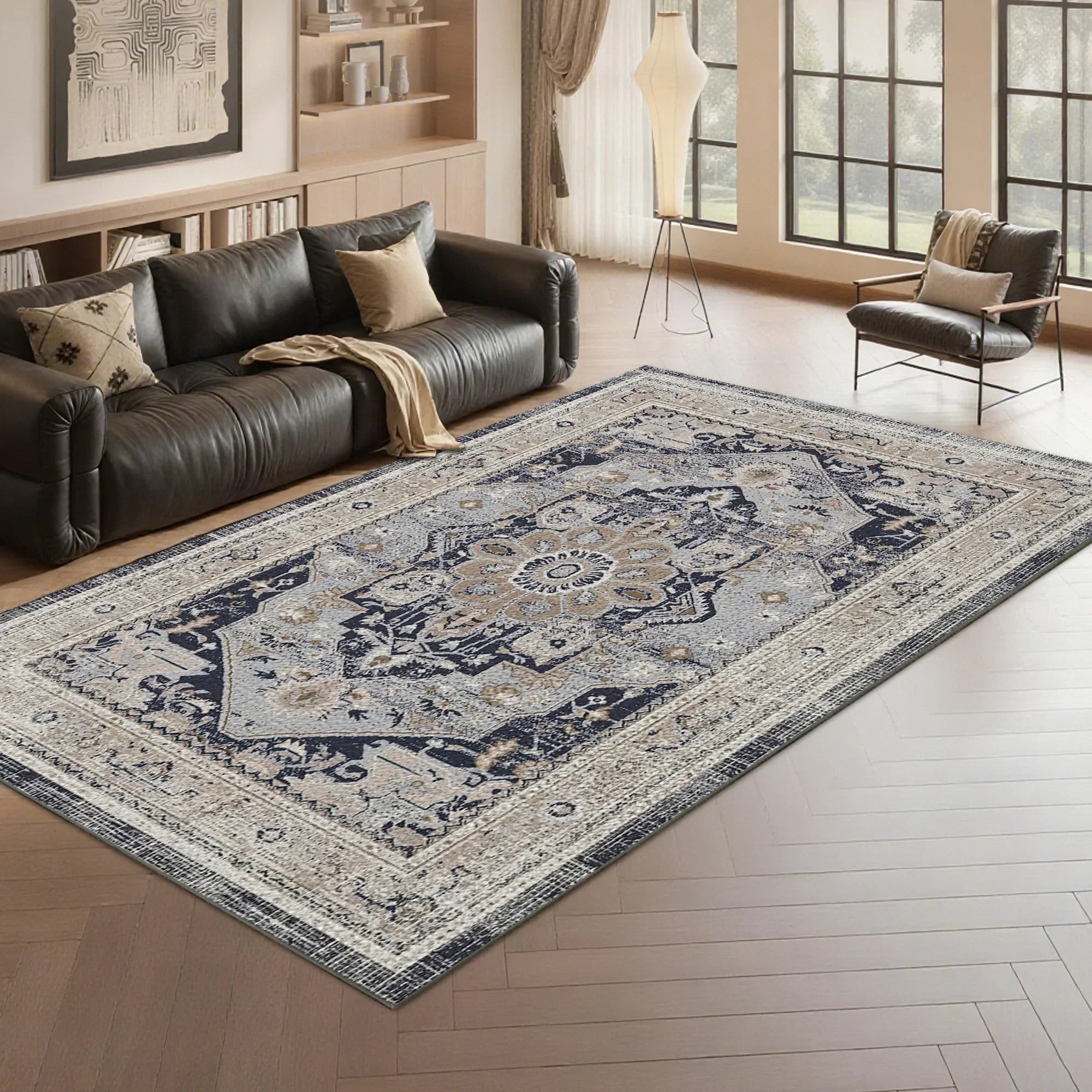 7ft x 5ft Vintage Indoor Non-Slip Washable Large Area Rugs for Bedroom Living Room