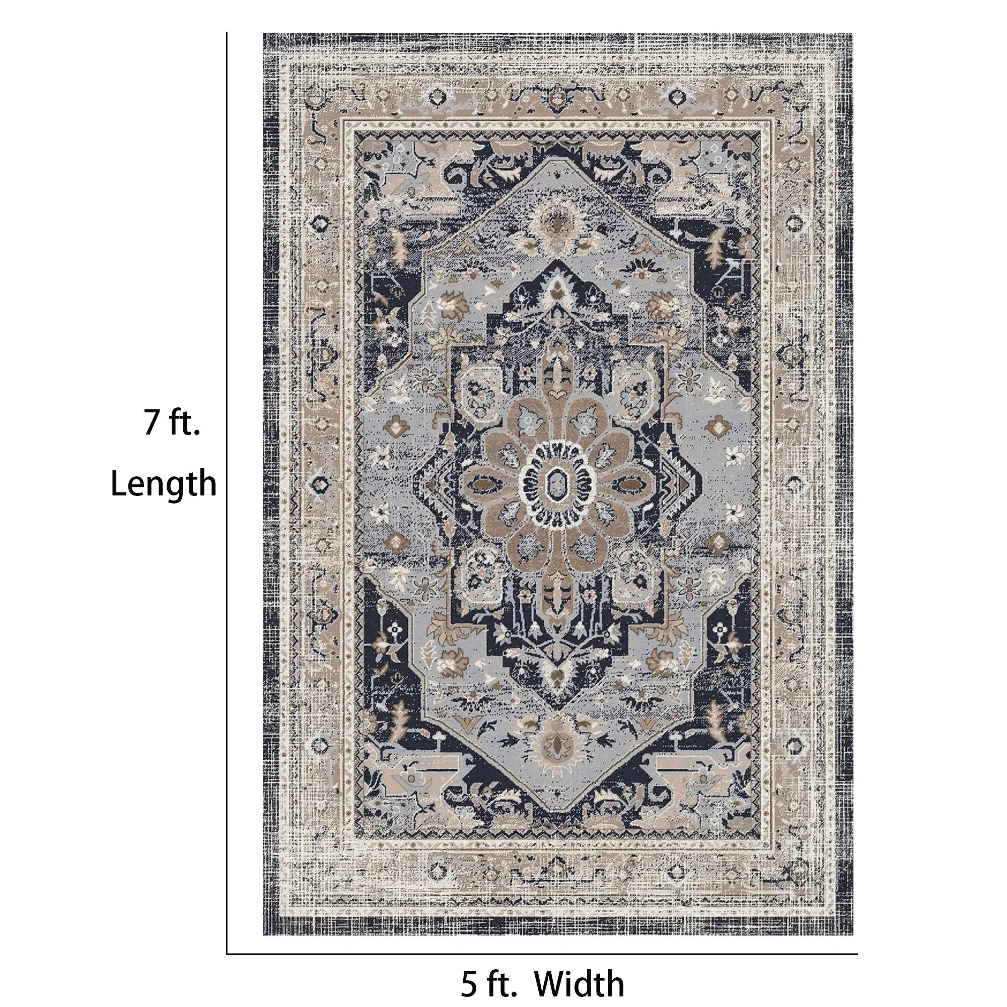 7ft x 5ft Vintage Indoor Non-Slip Washable Large Area Rugs for Bedroom Living Room