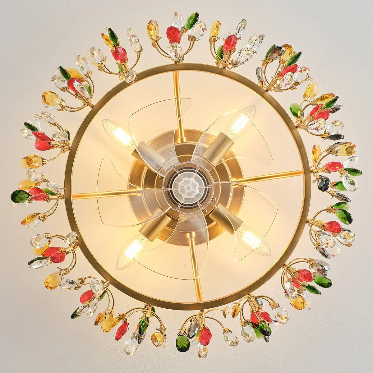 23" Clara Golden Crystal Flush Mount Ceiling Fan with Light and Remote