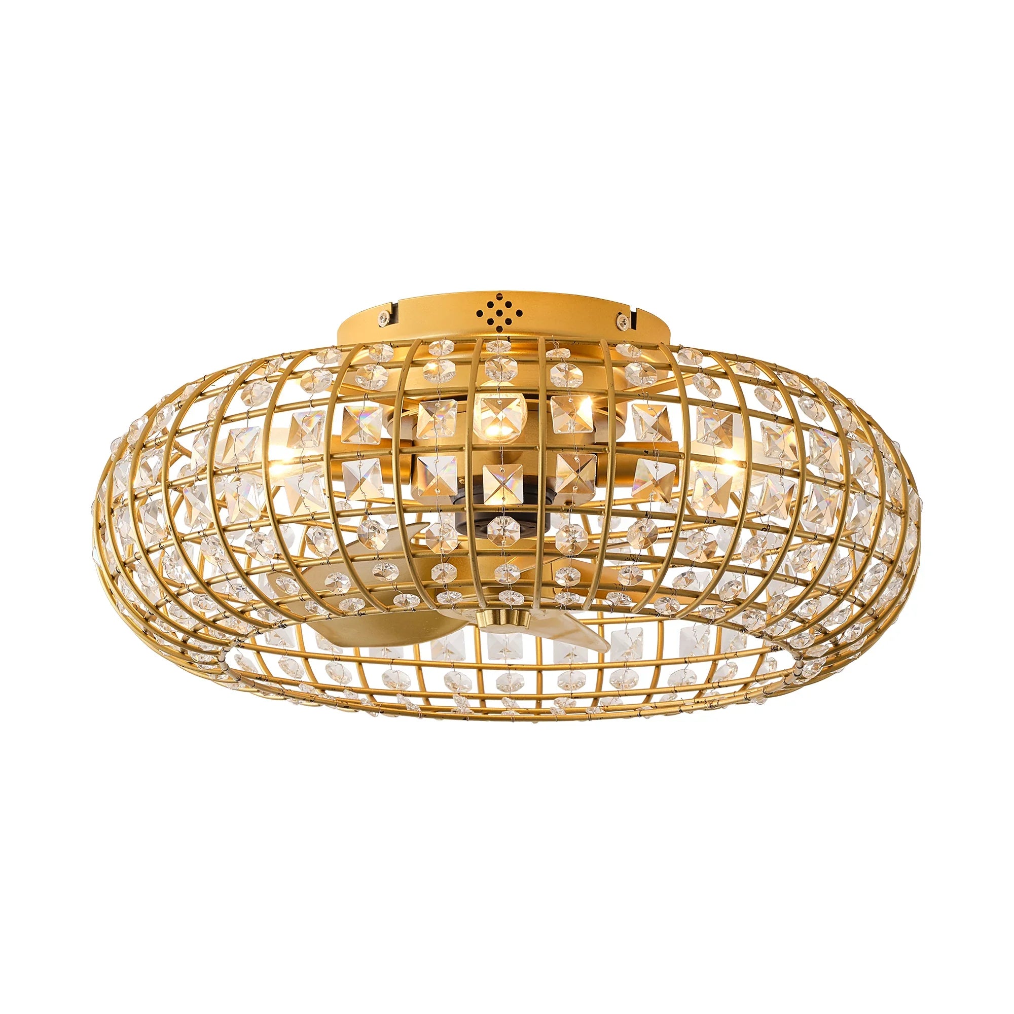 20" Lance Golden Crystal Ornament Flush Mount Ceiling Fan with Light