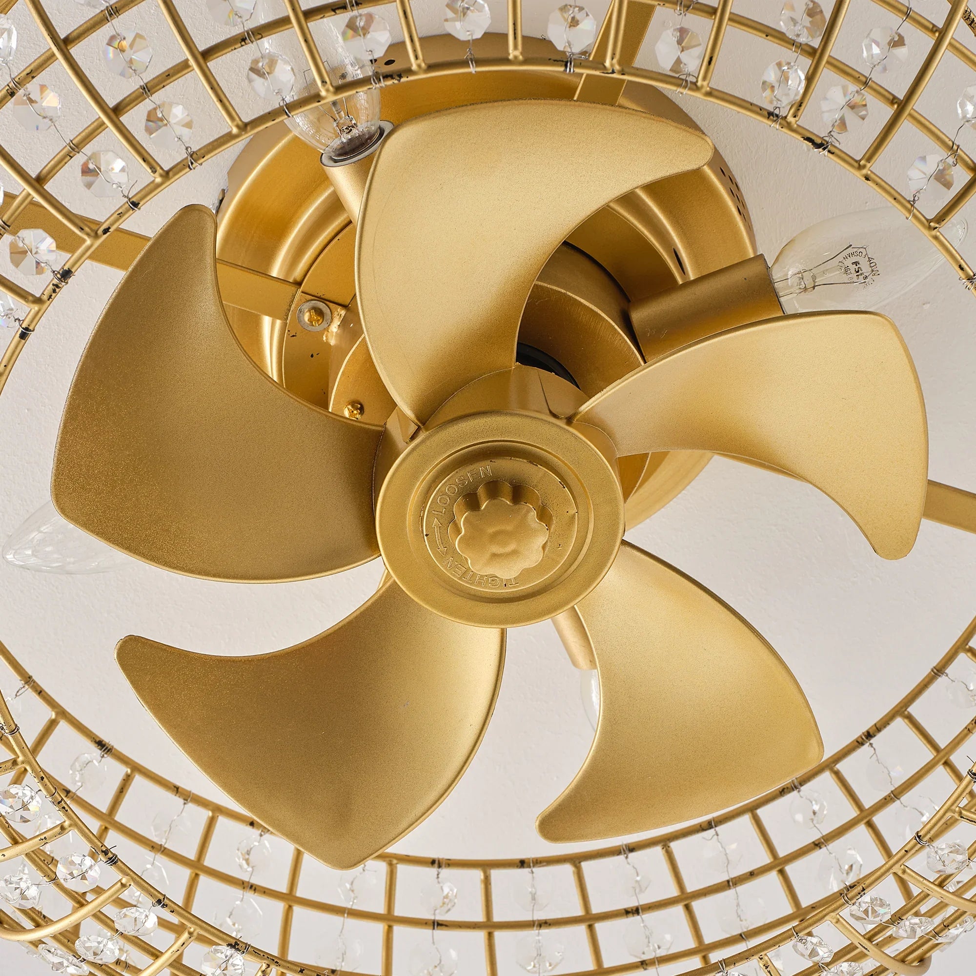 20" Lance Golden Crystal Ornament Flush Mount Ceiling Fan with Light