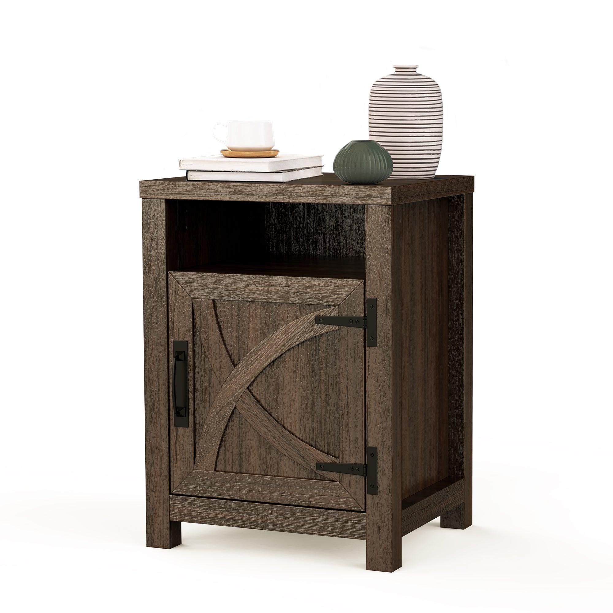 18" Solid Wood Farmhouse Nightstand for Bedroom in Brown or Grey or White