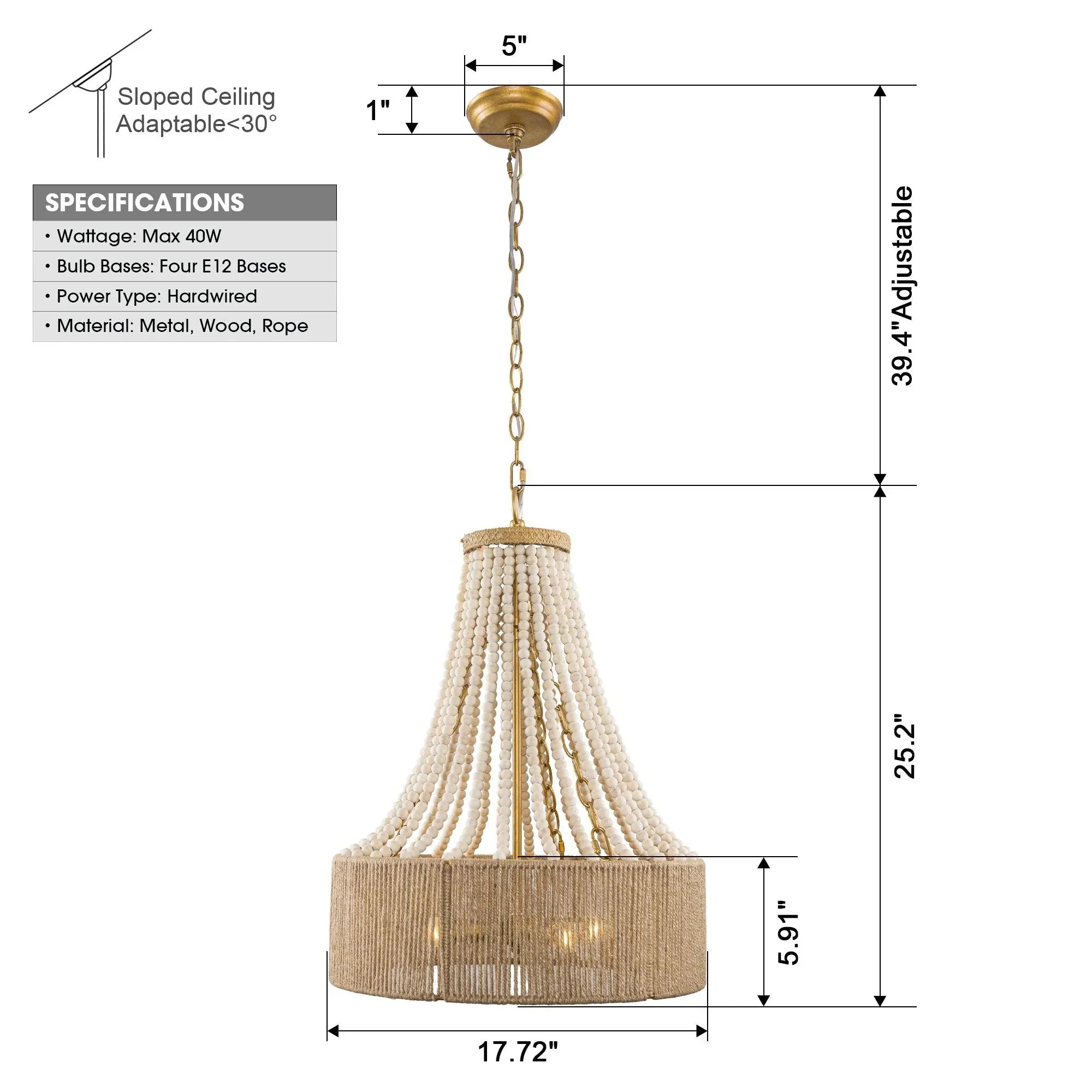 4-Light Golden Bohemian Dry Rated Chandelier