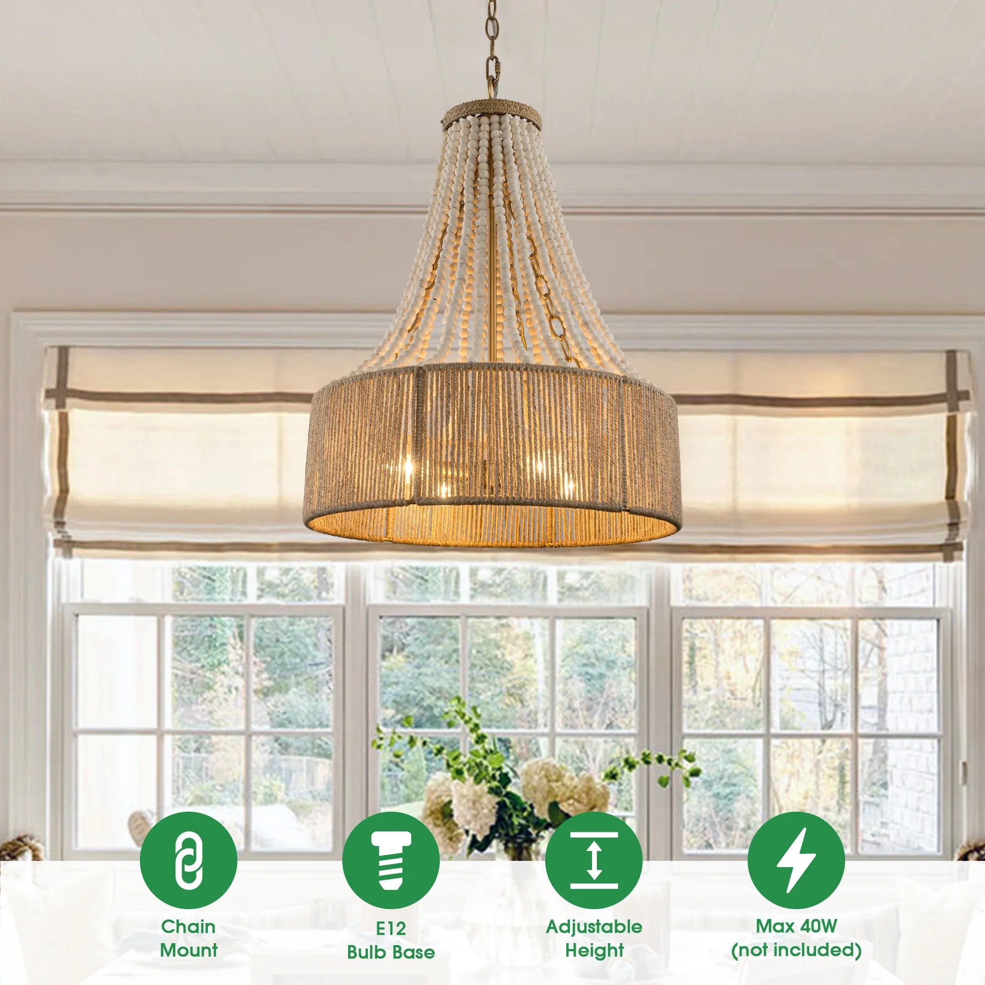 4-Light Golden Bohemian Dry Rated Chandelier