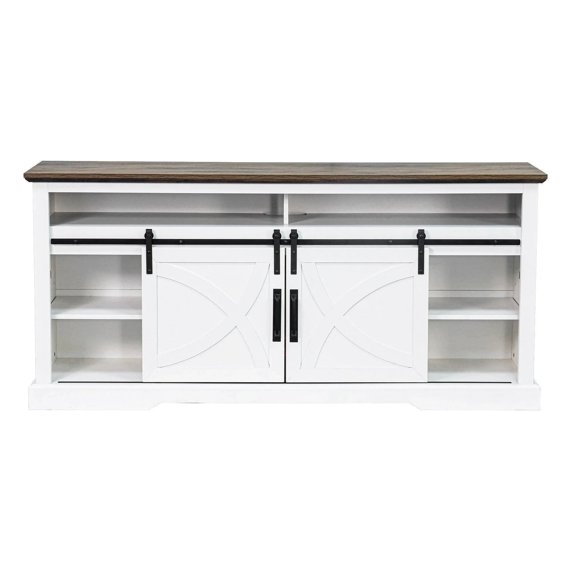 68" Farmhouse TV Stand with Double Sliding Barn Doors for Living Room