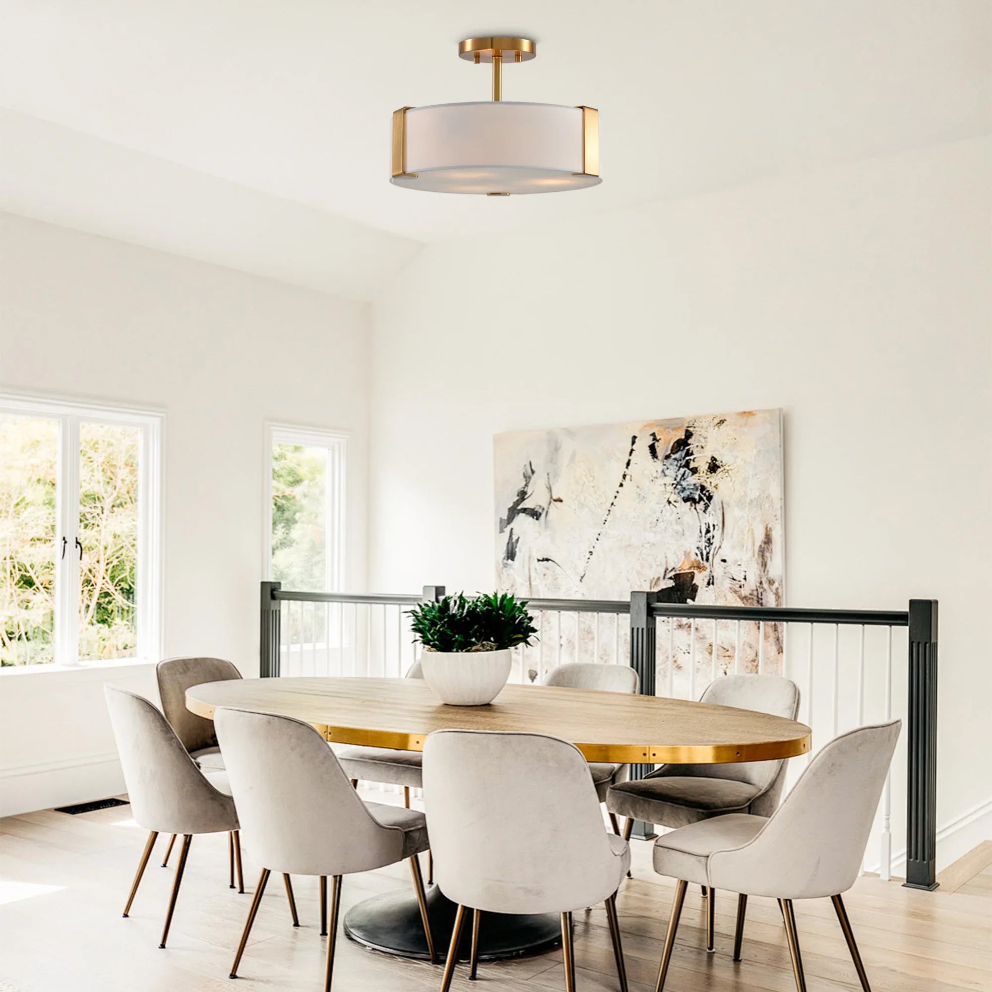 14 Inch Ella 3-Light Electroplate Golden Semi-Flush Mount Ceiling Light