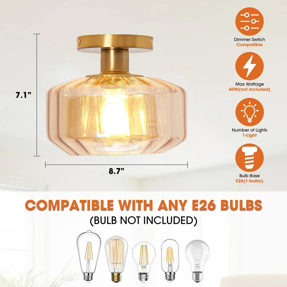 9 Inch Gerald 1-Light Semi-Flush Mount Ceiling Light