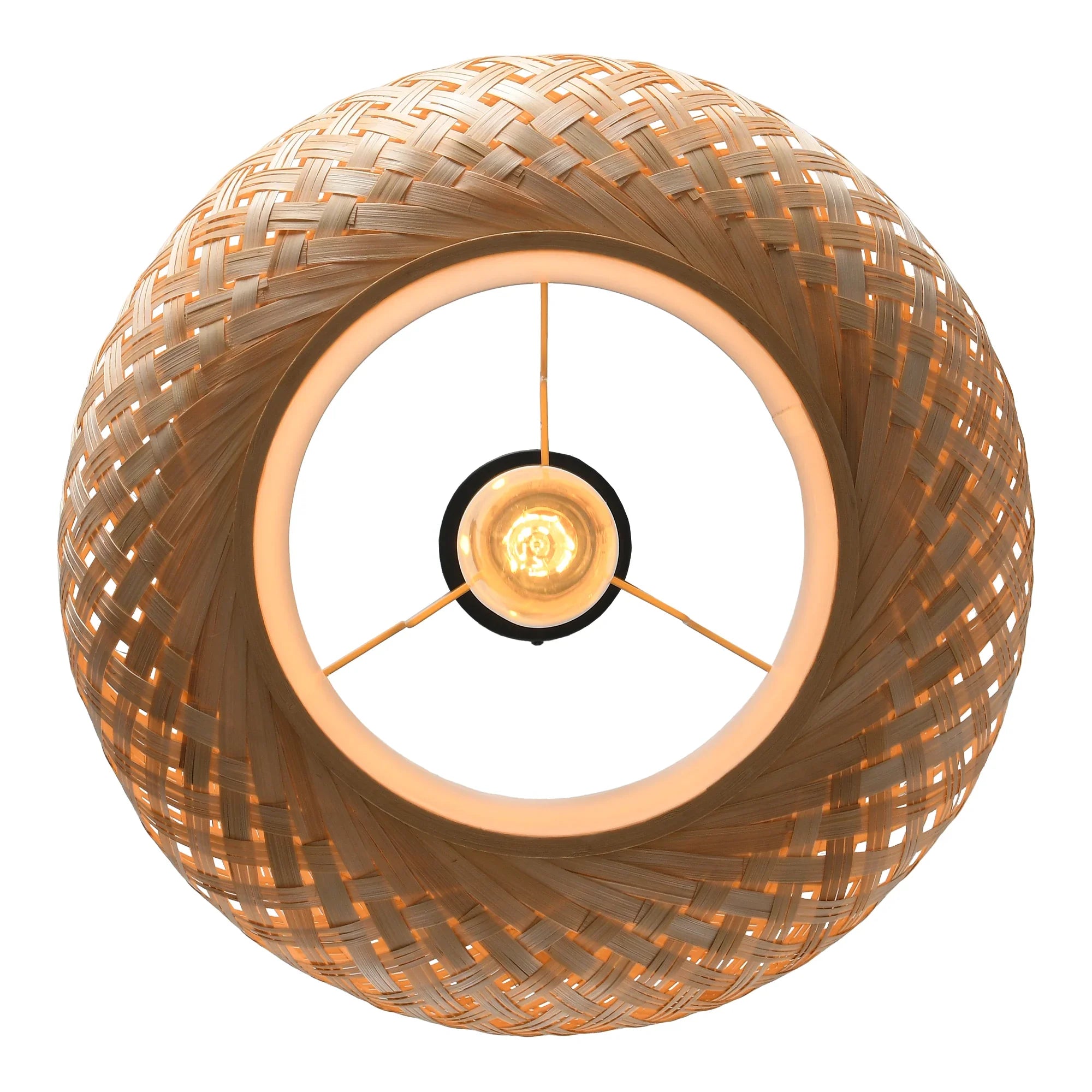 16" Yehudi Bohemian Handwoven Bamboo Island Pendant Light