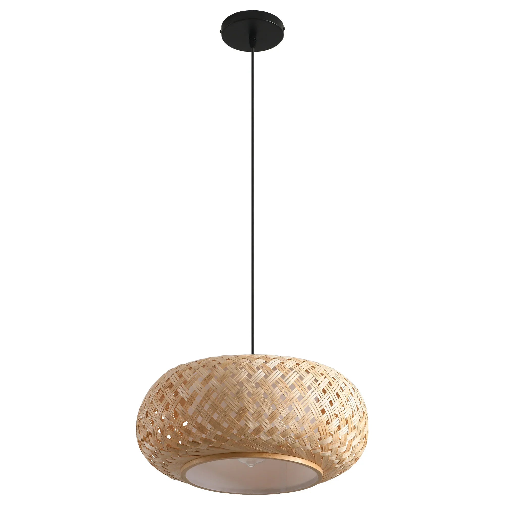 16" Yehudi Bohemian Handwoven Bamboo Island Pendant Light