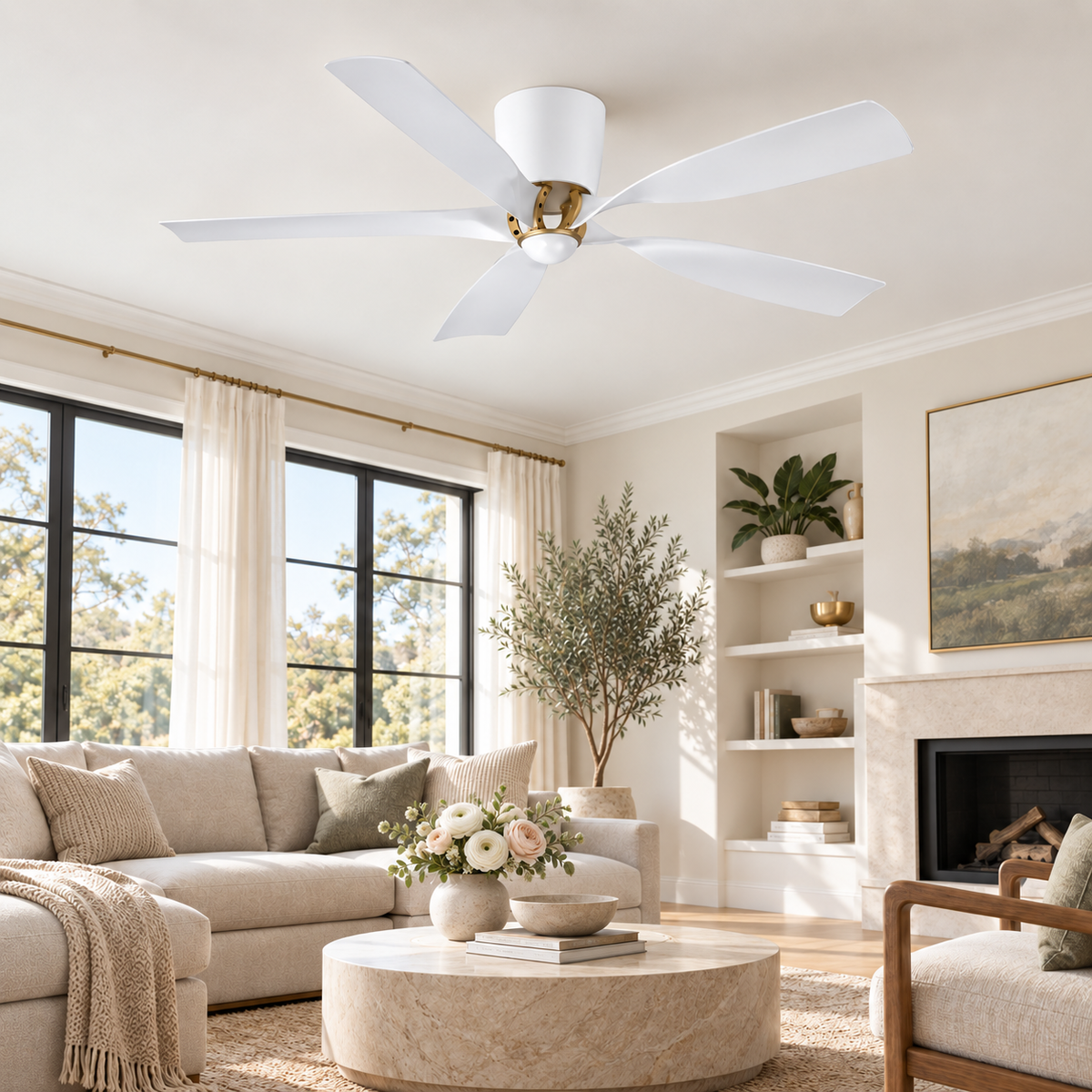 52 Inch Hugh Modern White Flush Mount Ceiling Fan