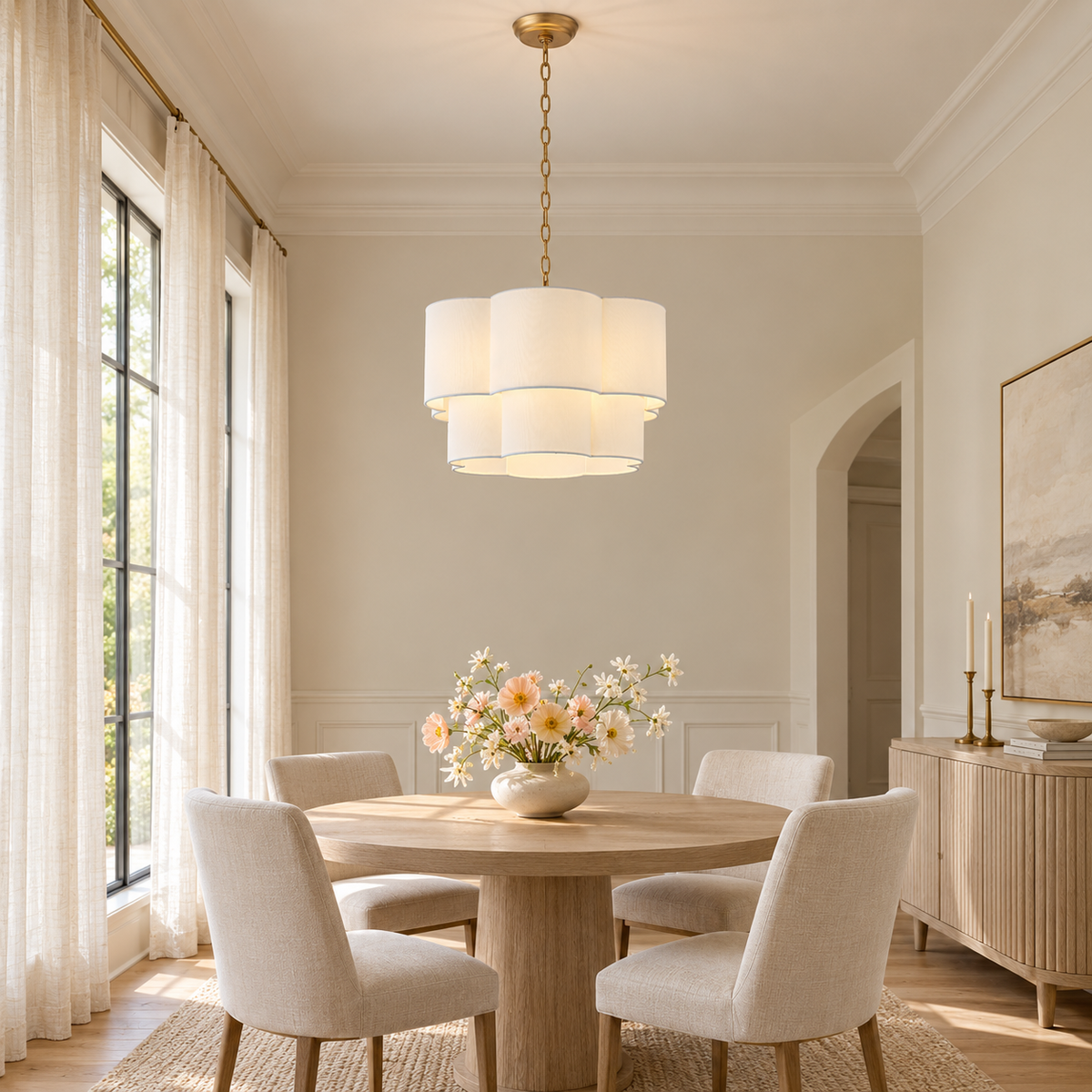 Miles 6-Light Antique Golden Chandelier with Fabric Shade