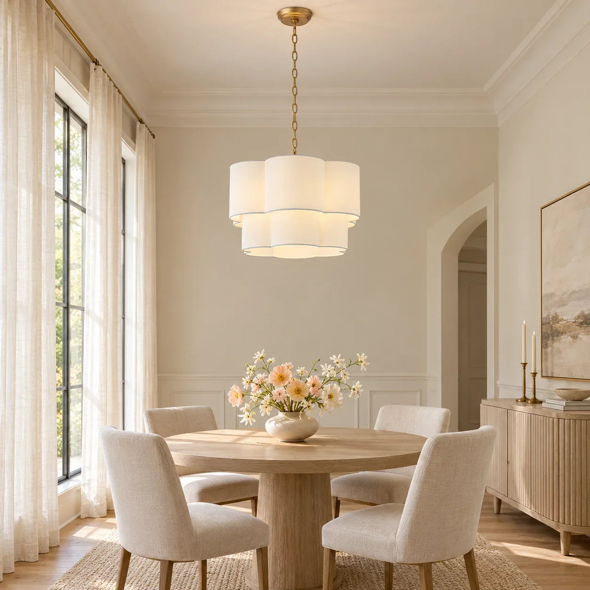 Miles 6-Light Antique Golden Chandelier with Fabric Shade