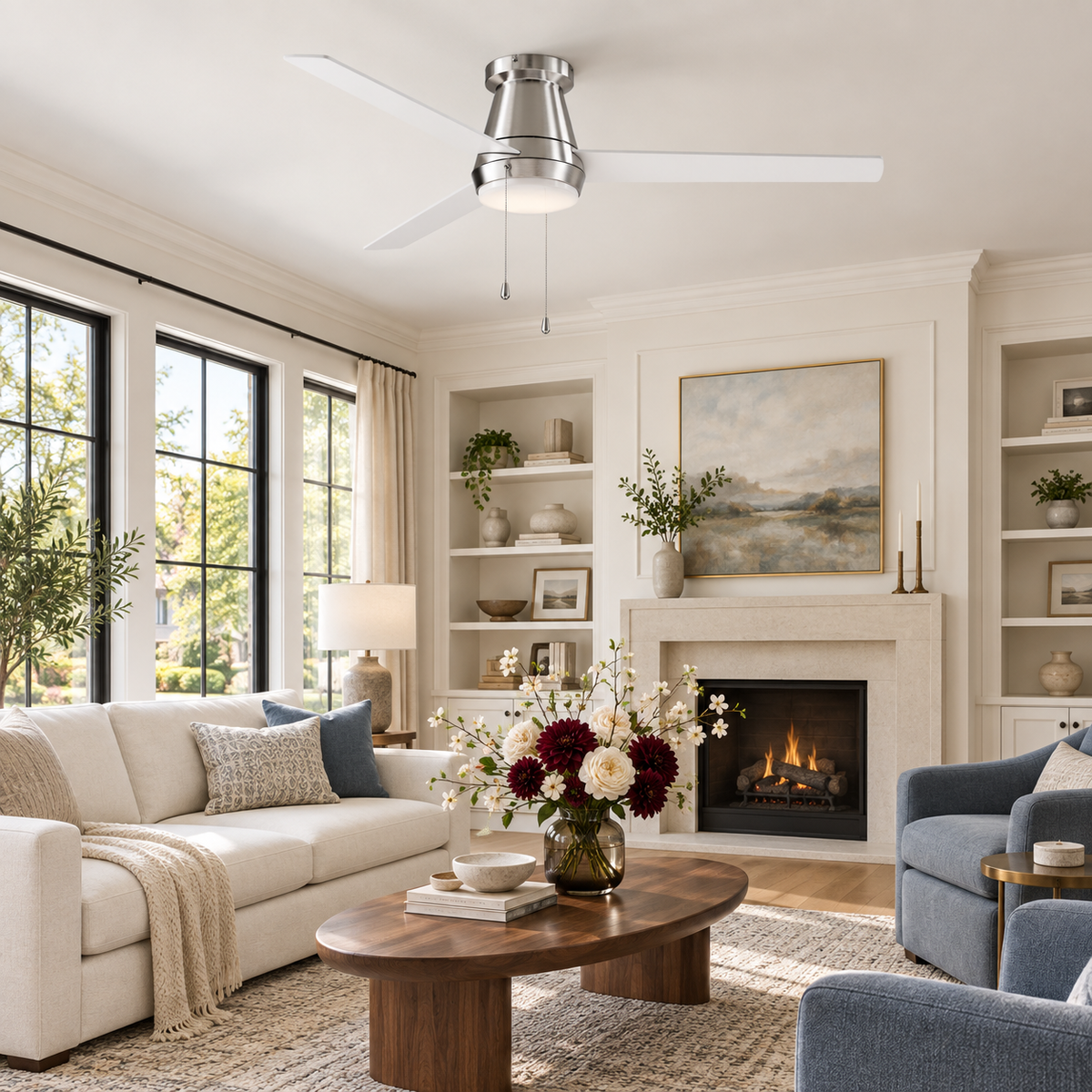 52 Inch Lewis Satin Nickel Pull-Chain LED Ceiling Fans