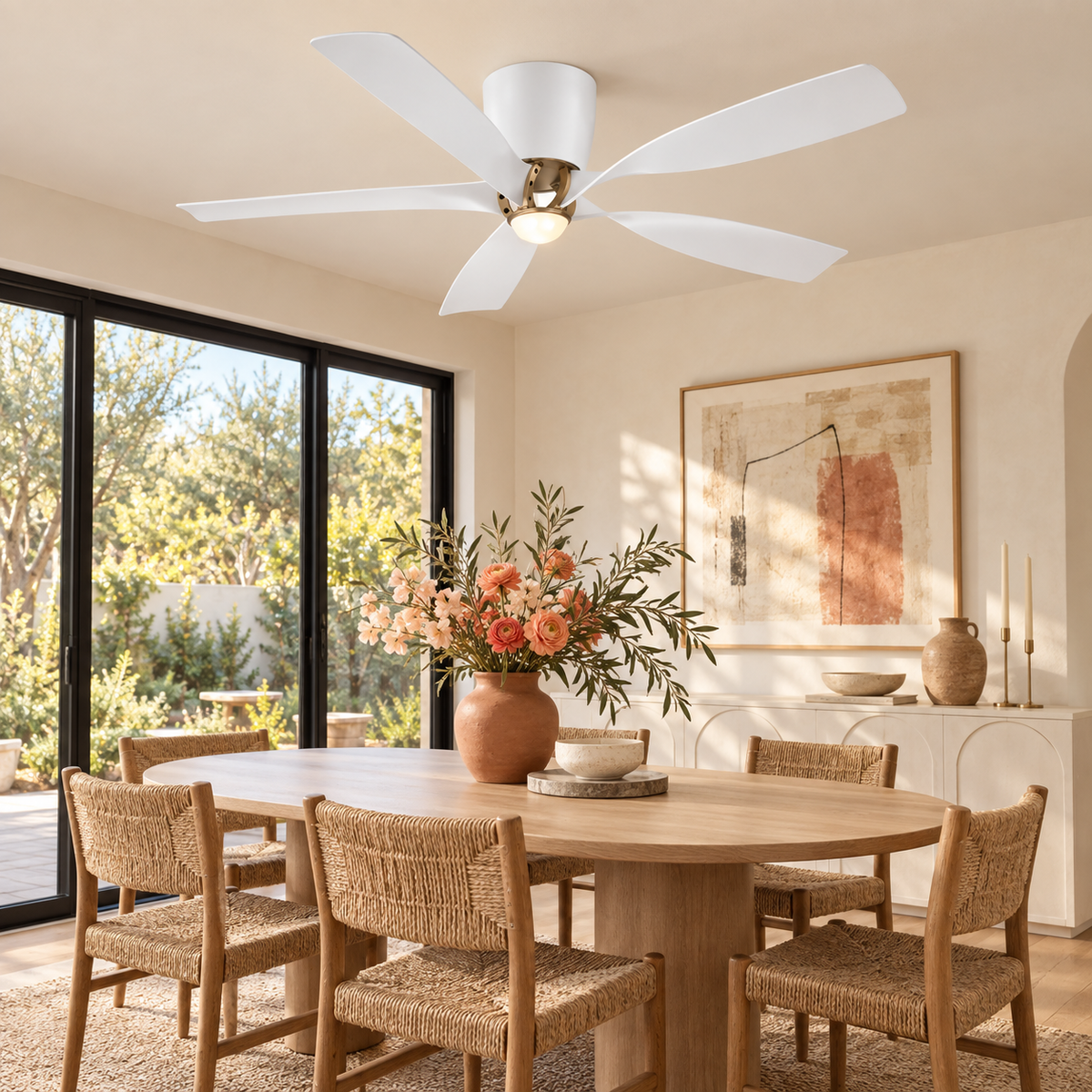 52 Inch Hugh Modern White Flush Mount Ceiling Fan
