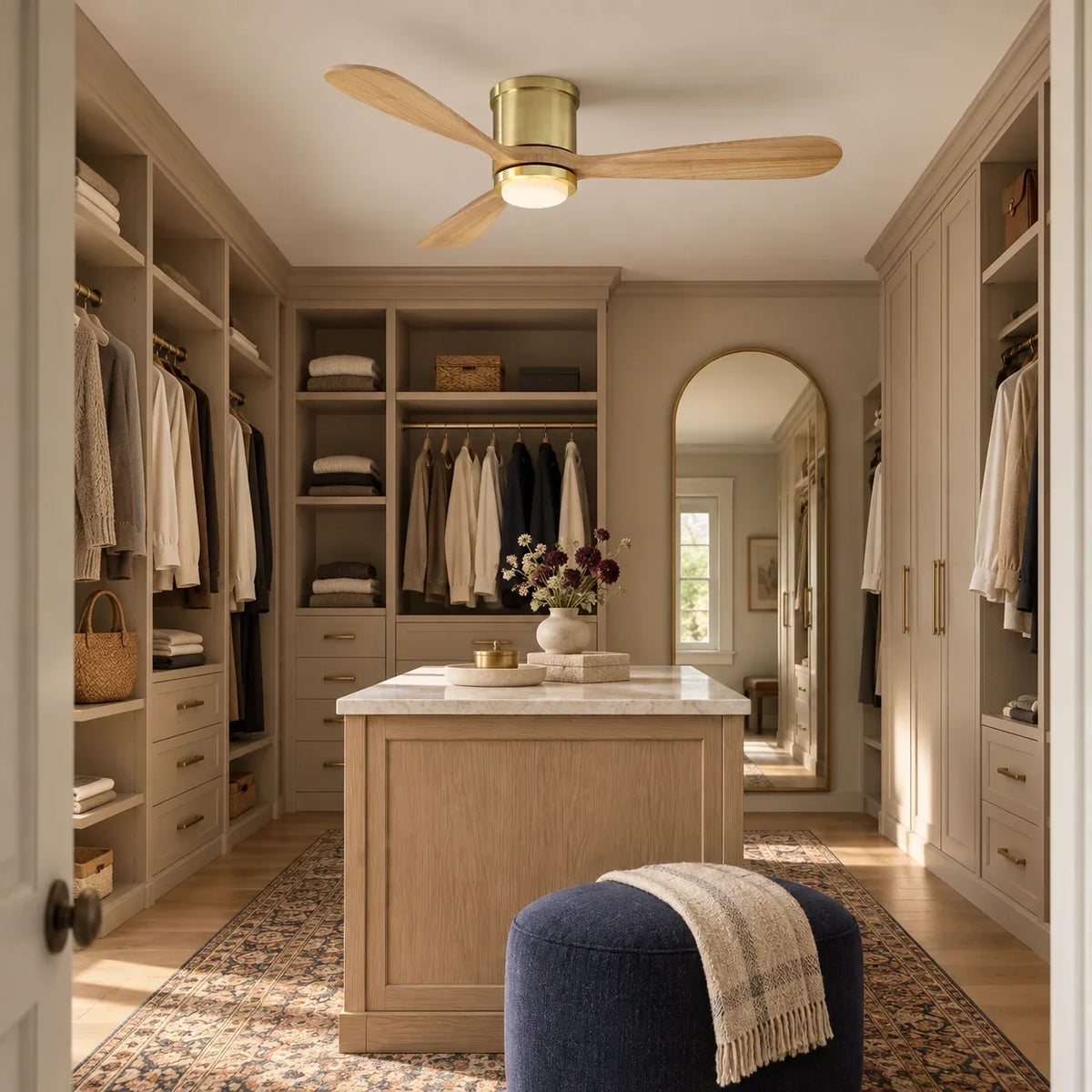 52 Inch Mayna Solid Wood Blades Flush Mount Ceiling Fan